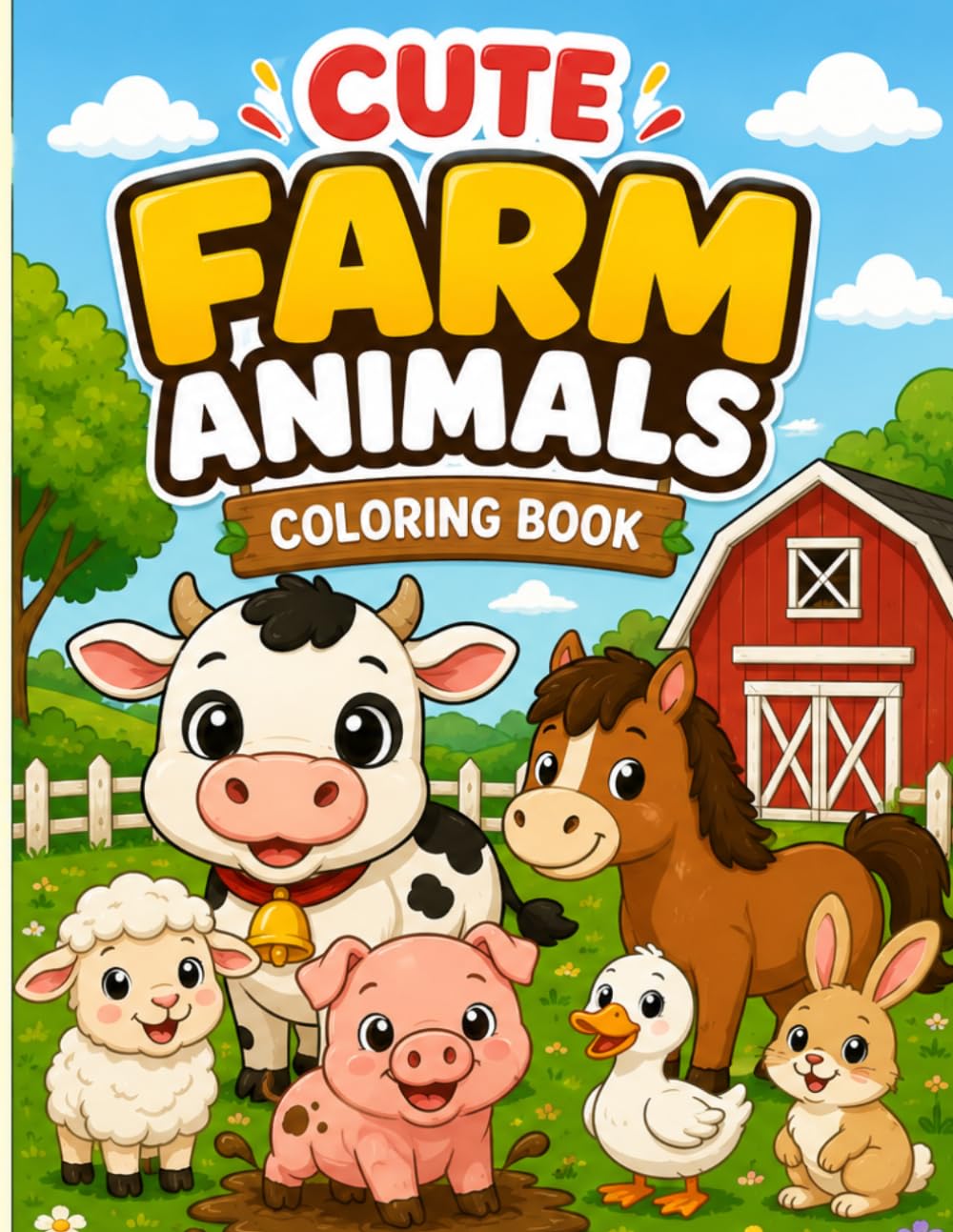 Cute Farm Animals Coloring Book: Bold and Simple Farm Animal Designs for Boys and Girls | Single-Sided Pages for Easy Coloring