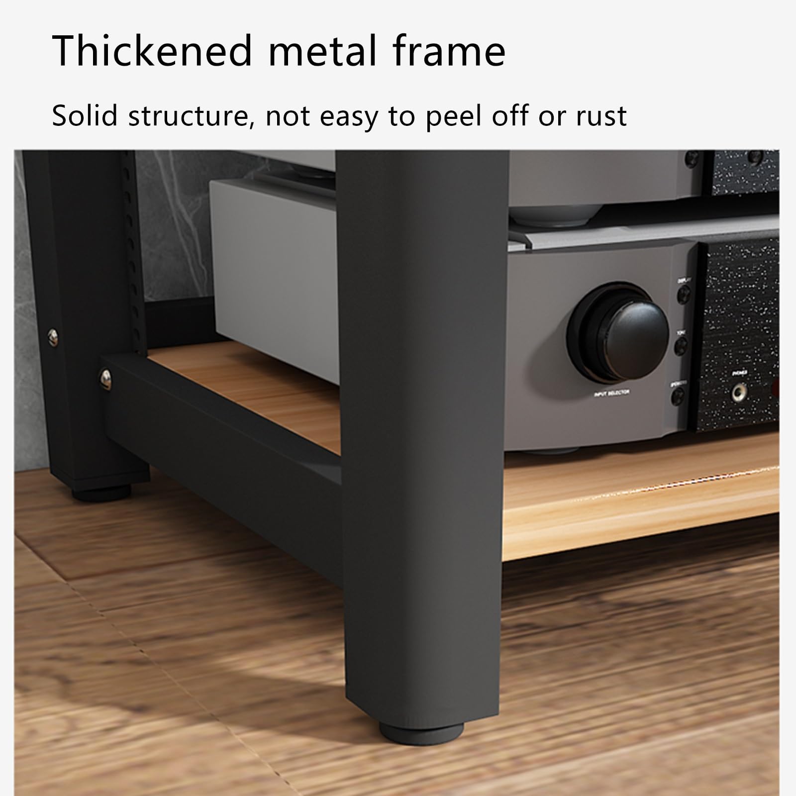 Support multimédia noir – Support audio vidéo réglable et support pour home cinéma AV stockage matériel audio rack durable avec design élégant