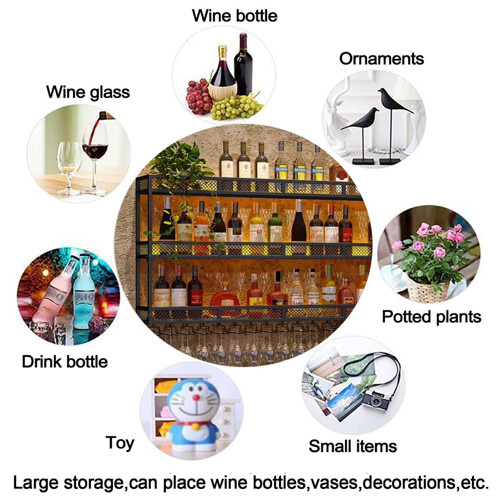 Estantería De Botellas De Vino,Enfriador De Vino Montado En La Pared,Botellero De Almacenamiento Multifuncional,Estante De Exhibición De Vidrio De Vino,Soporte Para Copas De Vino Para Cocina,Bar ( Col