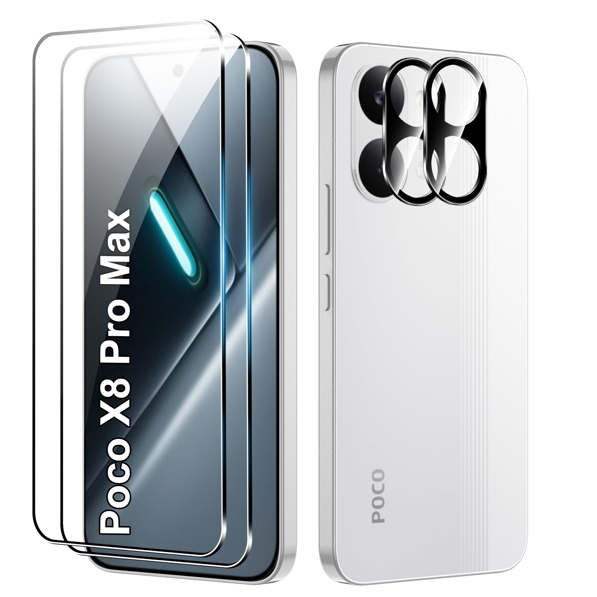 for Xiaomi POCO X8 Pro Max Screen Protector, [2+2 Pack] Tempered Glass Screen Protector+Camera Lens Protector,9H,Bubble-Free,Anti-Scratch