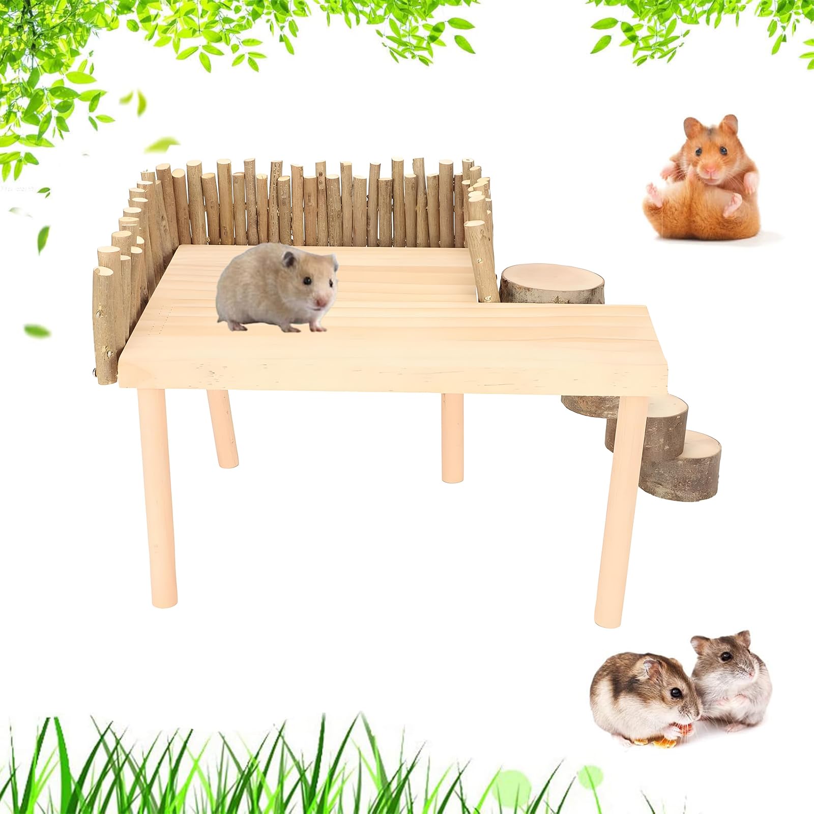 Hamster-Spiel-Holzplattform, Hamsterplattform, Kletterzubehör, Kleiner Haustierspielplatz, Klettergerüst,Kleintier-Stehplattform Mit Drehbarer Leiter, Holz Plattform, Hamster Kletterplattform