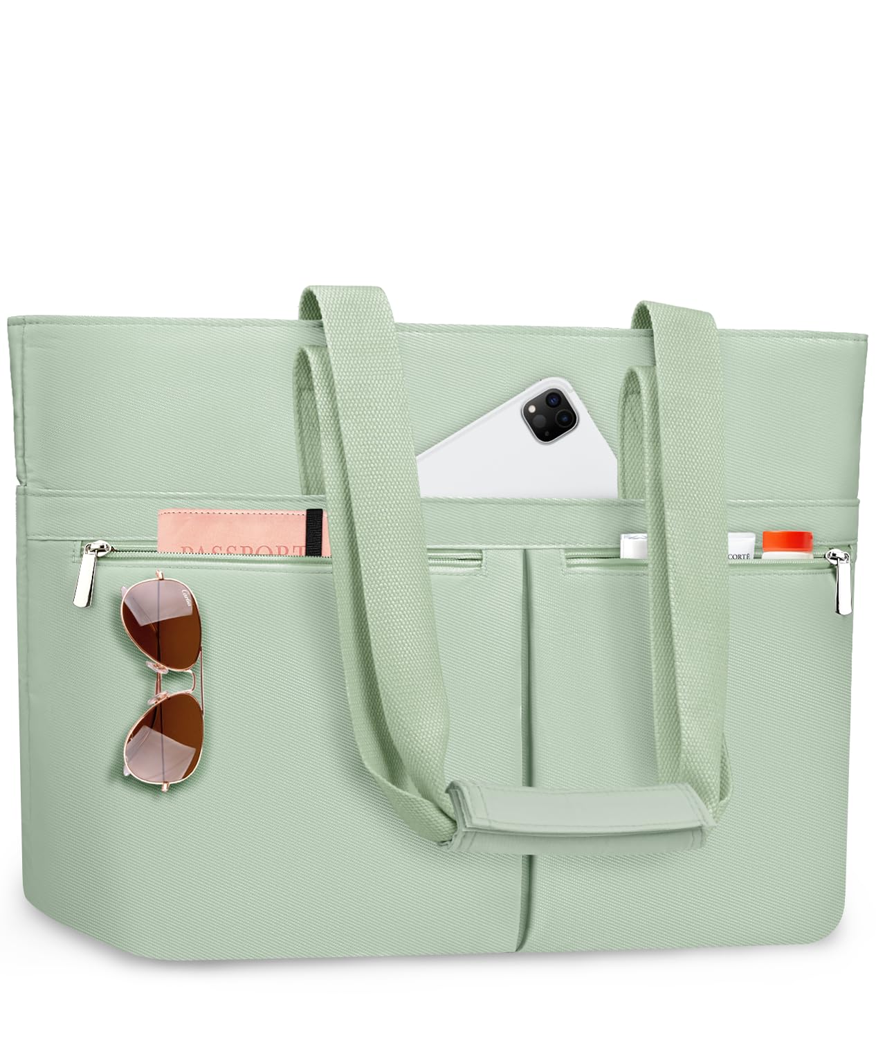ENONEO Borsa Mare Donna Grande XXL Famiglia Borsa Spiaggia con Cerniera & Tasche Multiple, Pieghevole Borse da Viaggio Beach Tote Bag Shopper (Verde Puro)