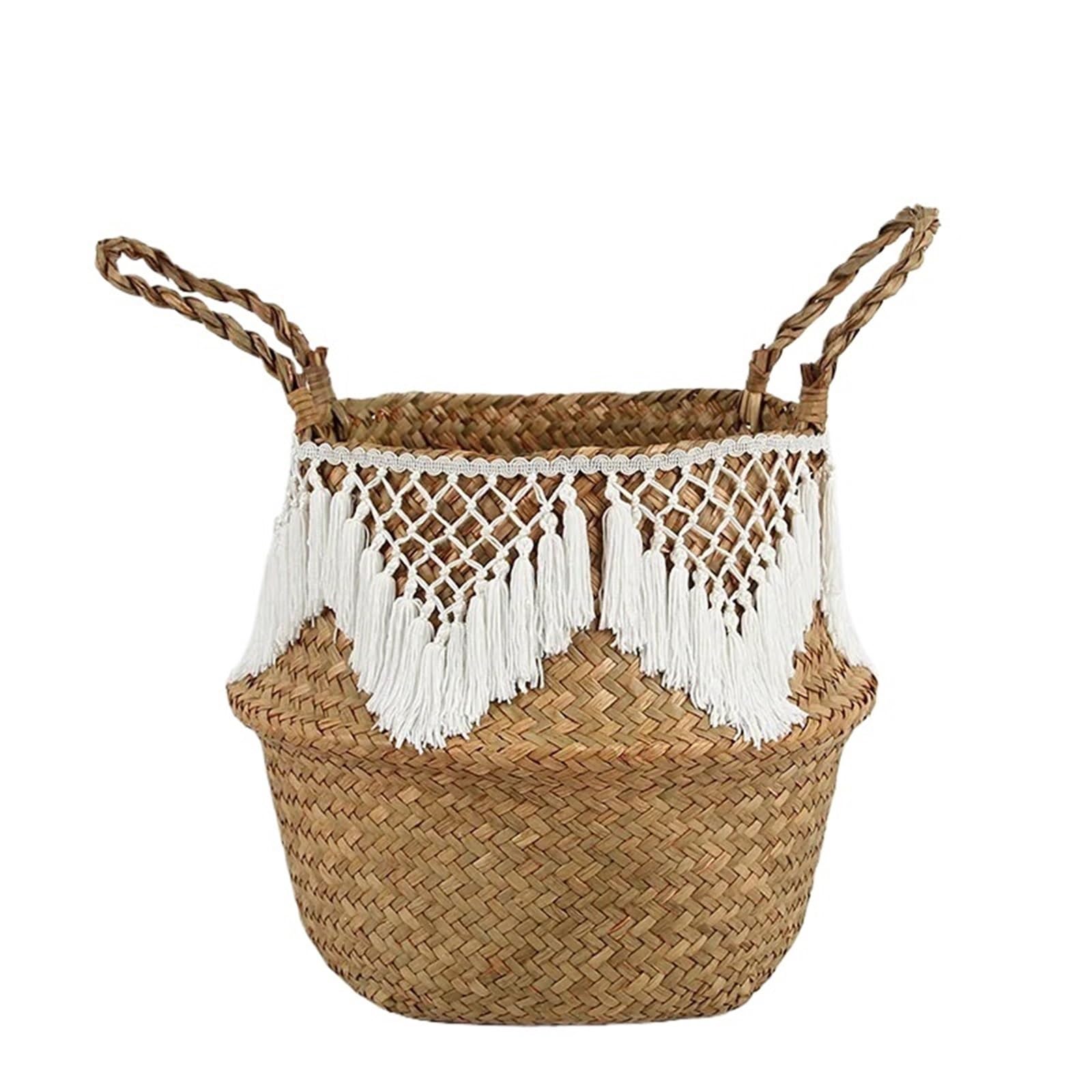 JFNKLFG Woven Plant Pot 3pcs Wicker Basket Woven Seagrass For Plant Pot Organizer Laundry Picnic(Basket-H,32x28cm)