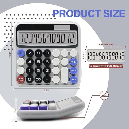 Miniatura 2 de Calculadora negra y gris, calculadora de botón grande con pantalla LCD grande, accesorio de escritorio de oficina negro y gris para oficinas,