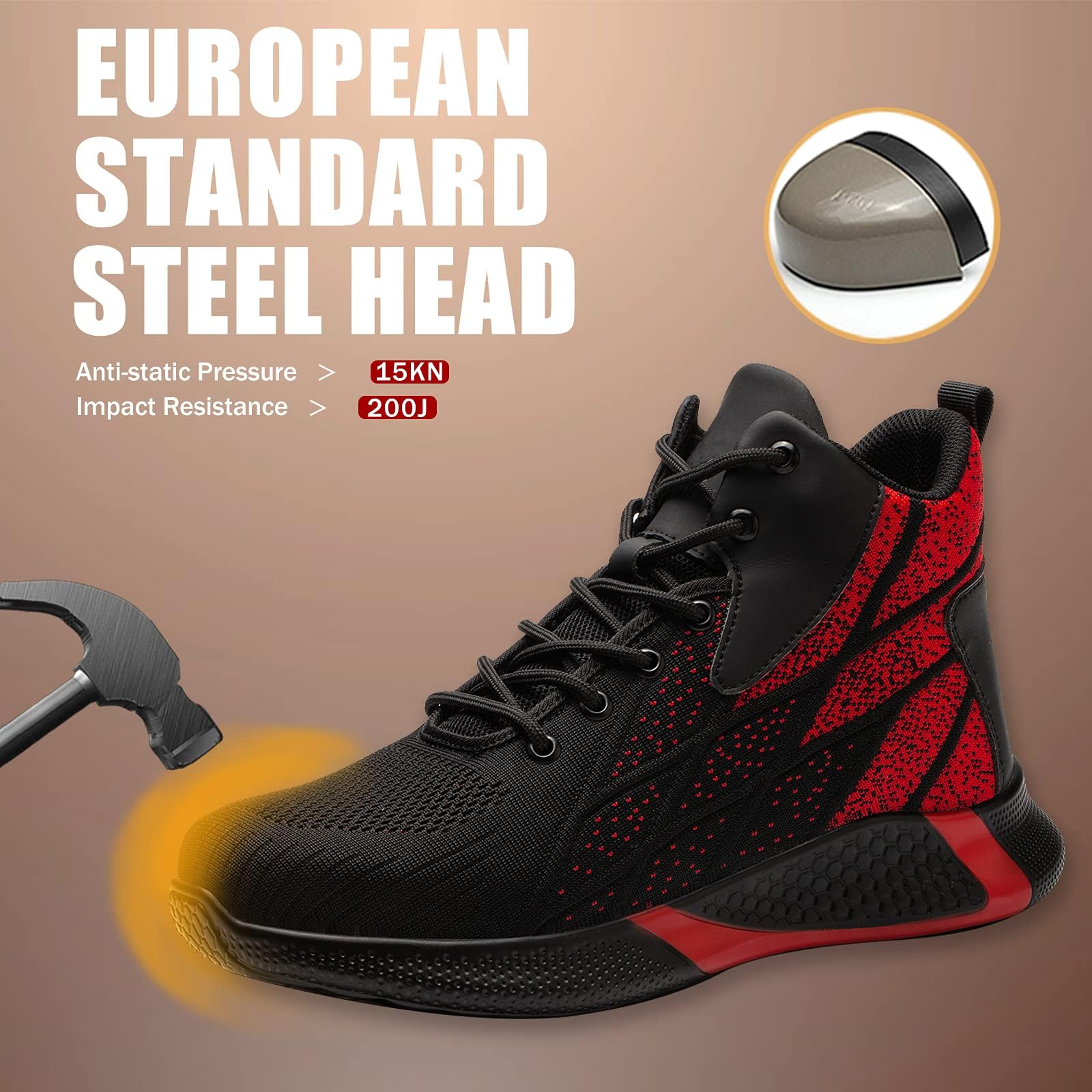 ARCHINSERT Steel Toe Shoes for Men Women Work Indestructible Safety Shoes Work Slip Resistant Protected Steel Toe Lightweight Safety Sneakers Fashion Safety Industrial Shoes