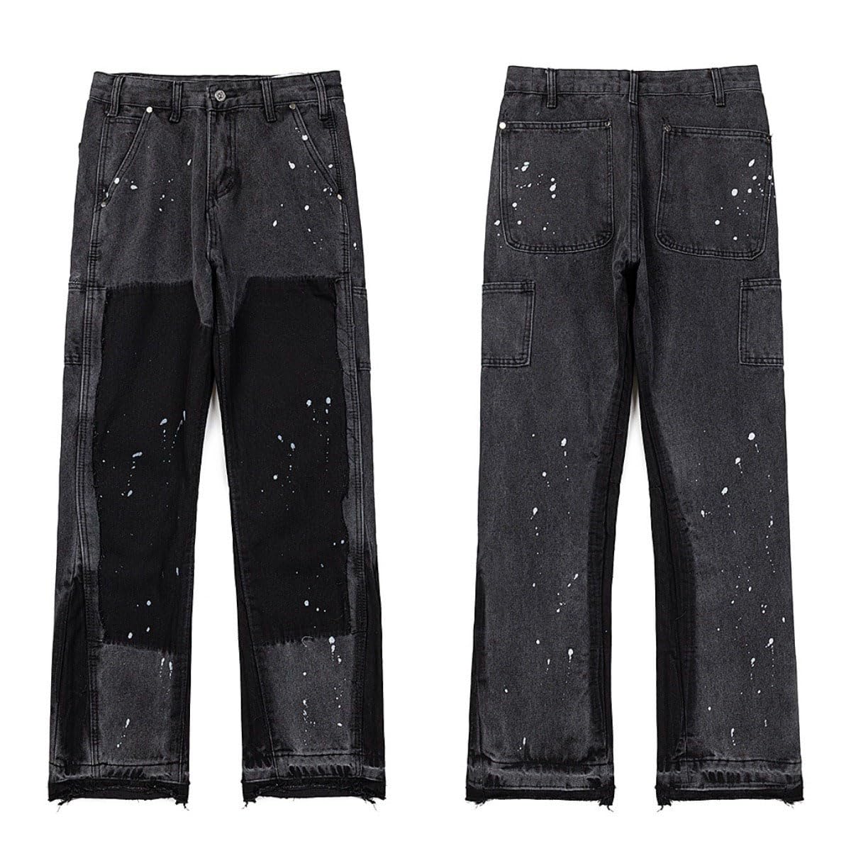 Genérico Nostalgic Retro Unisex Couple Jeans - Estilo Callejero, Lavado Micro-Flared, Patchwork Negro Y Azul, De Moda Suelto para Hombres Y Mujeres