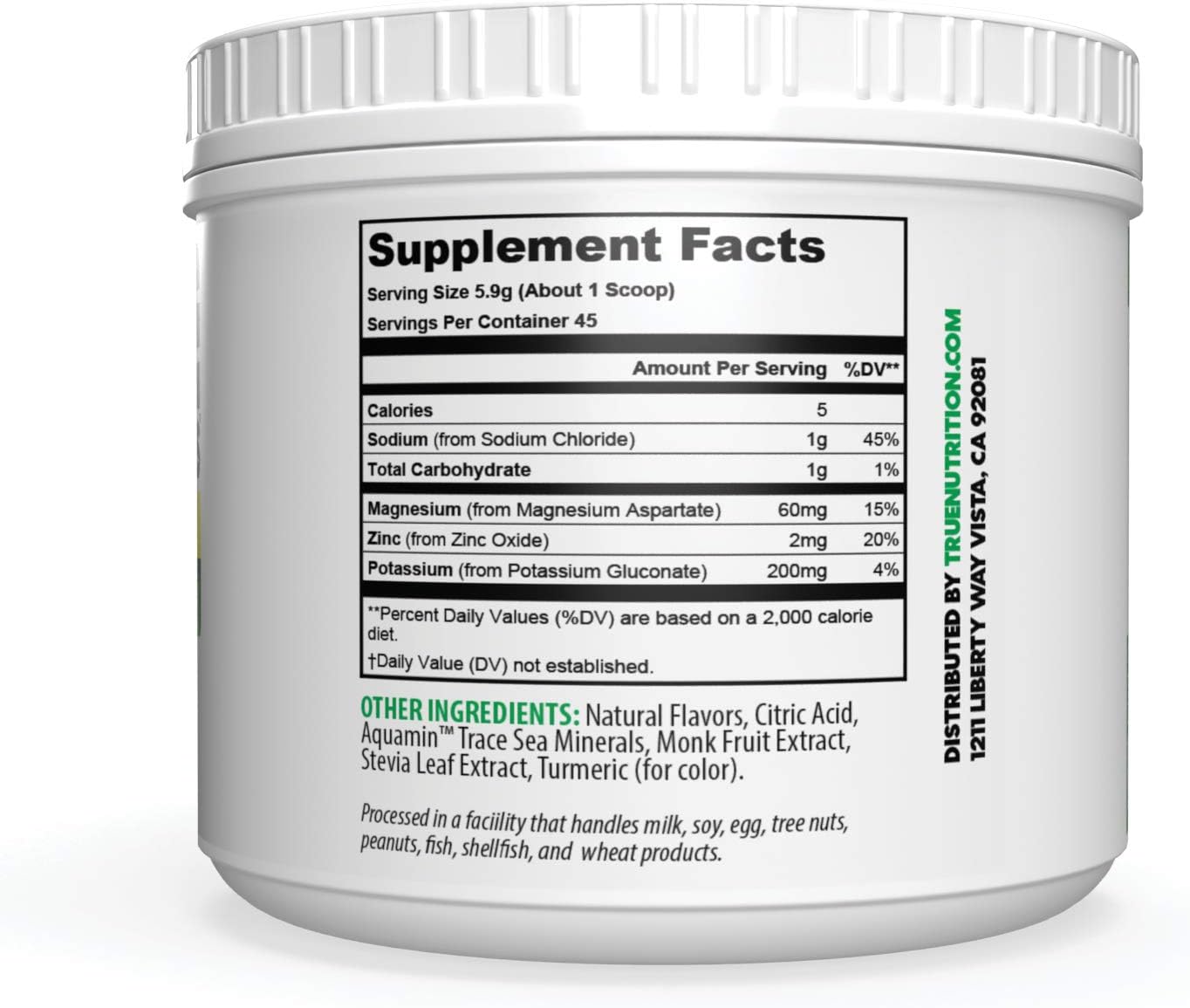 True Electrolyte Hydration Supplement Drink Mix (Limeade) | Supports Healthy Mineral Balance w/Zinc, Potassium, Magnesium, Sodium, Aquamin® 72 Trace Sea Minerals | 5 Cal. 0g Sugar. 45 Servings.