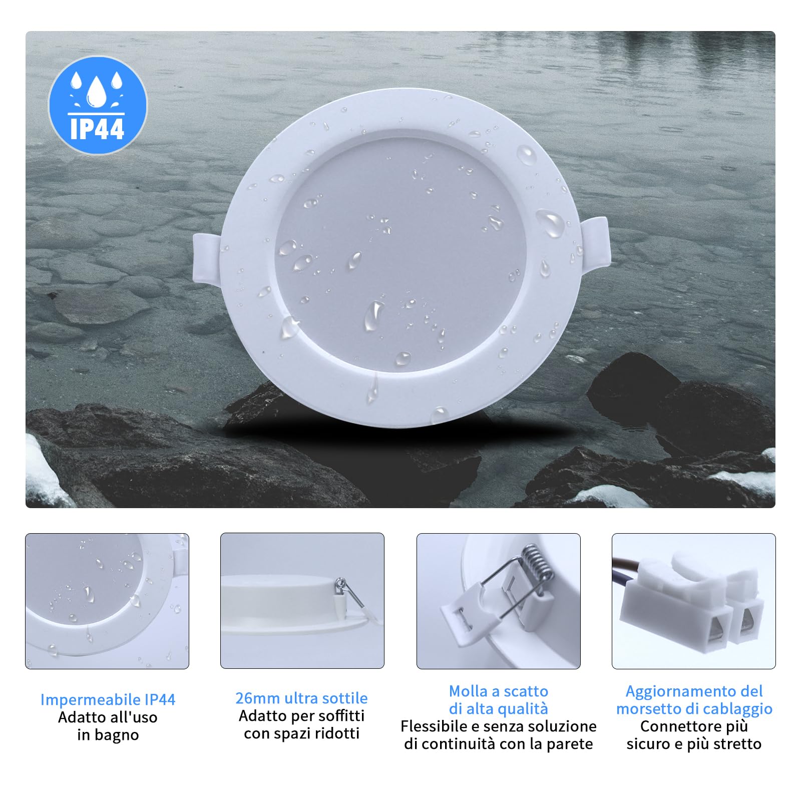 ETUOLMP Faretti led da incasso per cartongesso, 4W 380LM interno, Bianco Naturale 4000K, AC 220-240V, Faretti IP44 per cappa da cucina, bagno, corridoio, set di 10