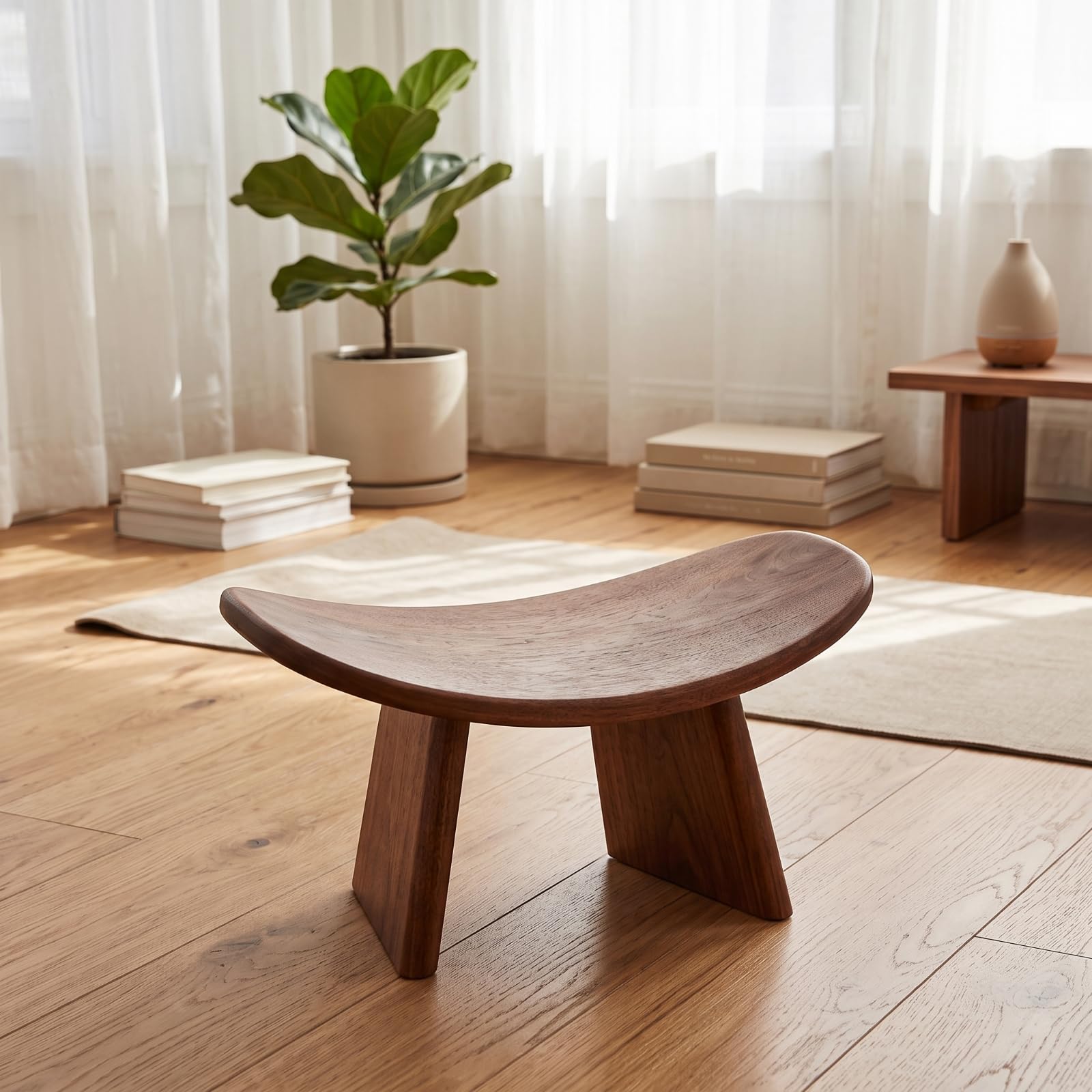 harayaa Tabure Meditación Bajo | Altura bajo Minimalista, Banco para Arrodillarse, Portátil, Mueble, Casa, Madera, M
