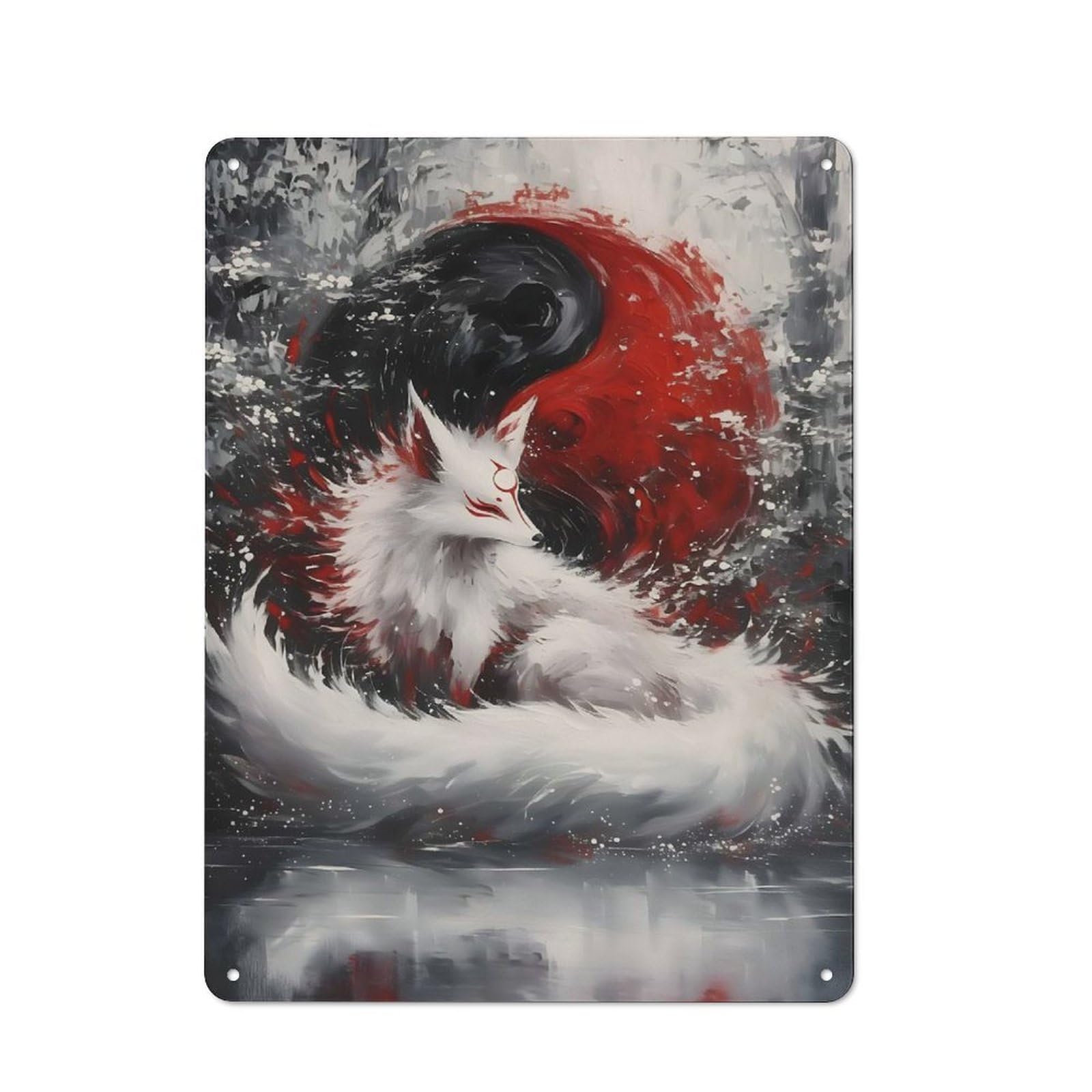Junmoney Style-9 Vintage Tin Sign 40X30cm With Art Fox Yin Yang For Hobby Room Or Studio, For Metal Sign Collectors, For Garage And Workshop Walls