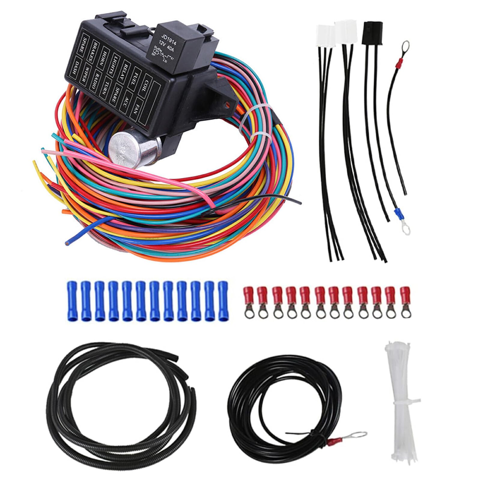 VUIUYOIES Arnés de cableado universal de 14 circuitos Arnés de cableado del automóvil Arnés de cableado de circuito Fusible Kit de arnés de cableado de fusible de 12 V Durable