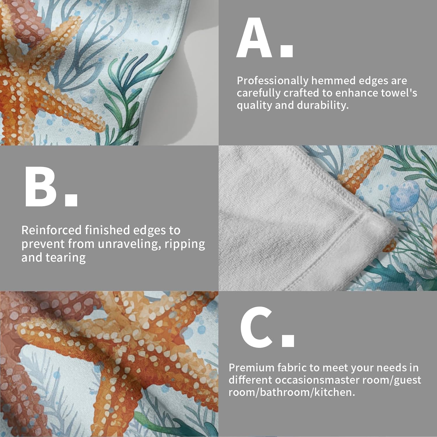 Giwawa Coastal Hand Towels for Bathroom Set of 2 Ocean Nautical Kitchen Towels Watercolor Seahorse Starfish Hand Towels Summer Gifts for Farmhouse Kitchen Bathroom Decor 14 x 28 Inch