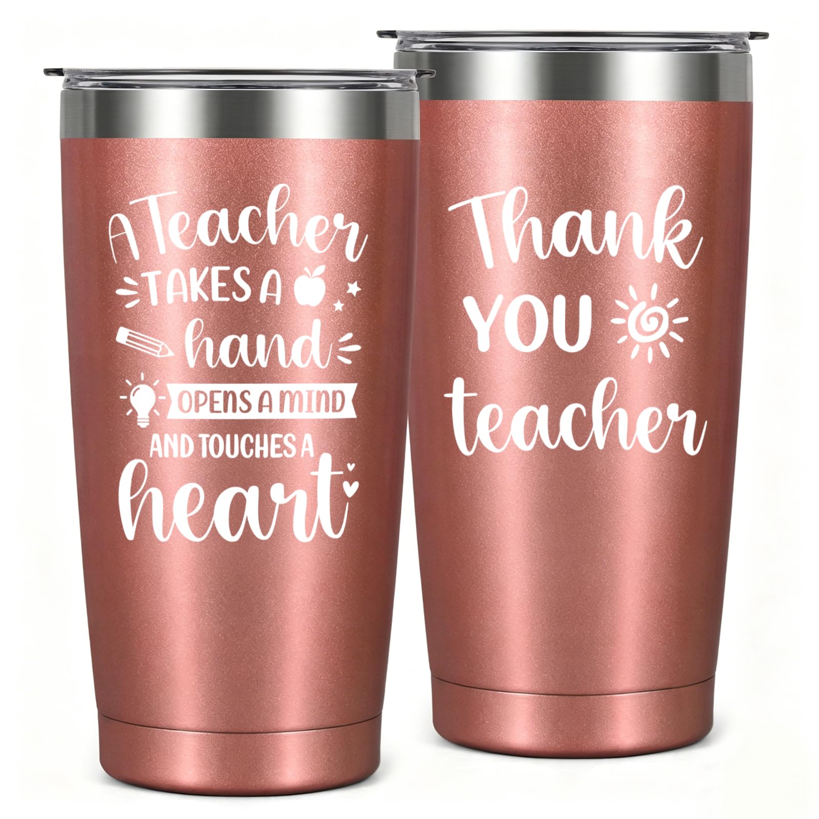 Livole Teacher Gifts for Women, Thank You Gifts for Teachers, A Teacher Takes A Hand, Opens A Mind and Touches A Heart, 20oz 600ml Stainless Steel Coffee Mug, Rose Gold