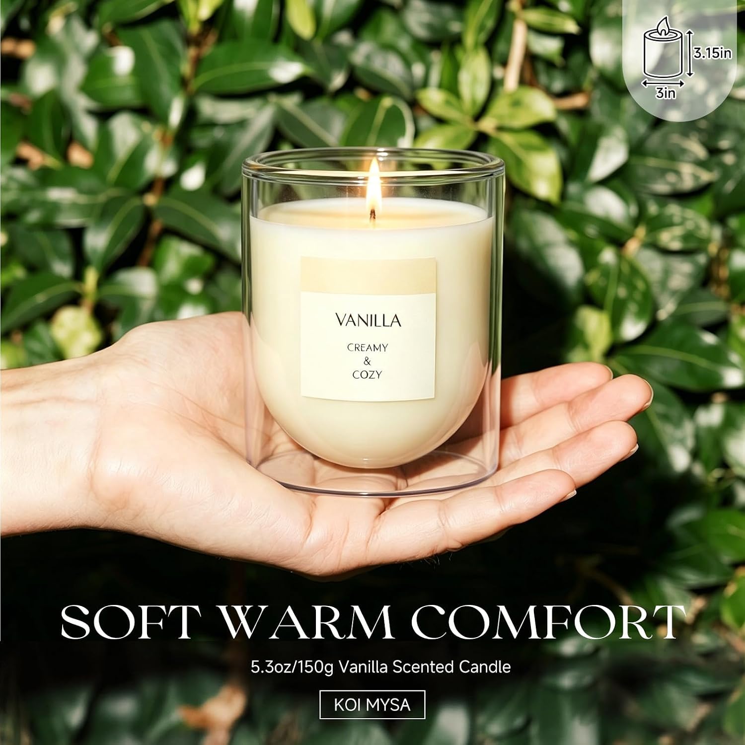 Vanilla Scented Candle for Home Fragrance, Warm Cozy Glass Jar Candle