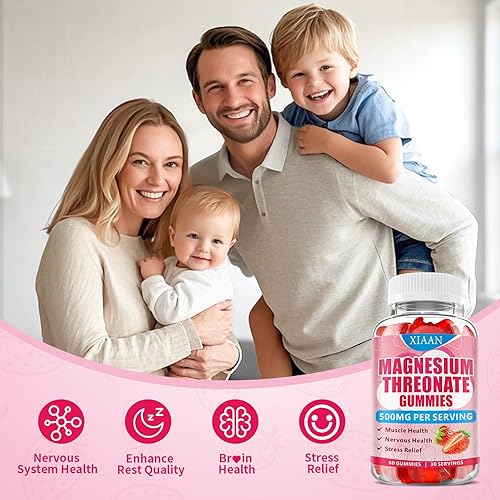 Miniatura 3 de Gomitas de magnesio L-treonato de 500 mg, suplemento de treonato de magnesio sin suagr para niños y adultos, apoyo para la salud muscular y