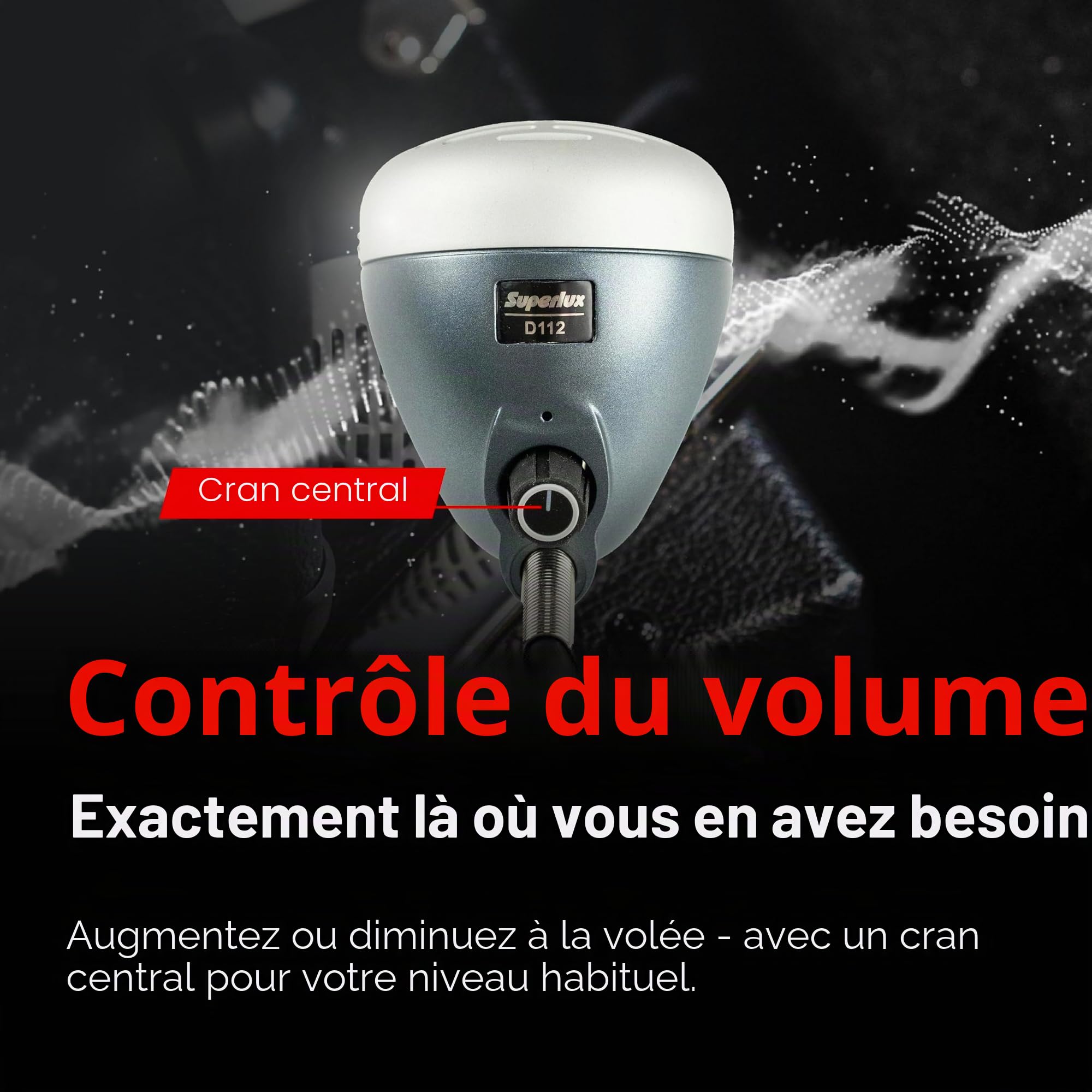 Superlux D112/C Micro dynamique, cardioïde pour Harmonica avec contrôle de niveau intégré – Idéal pour les enregistrements en studio et offrant un son de blues classique pour les joueurs de Harpe. Design ergonomique - Tient parfaitement dans la main