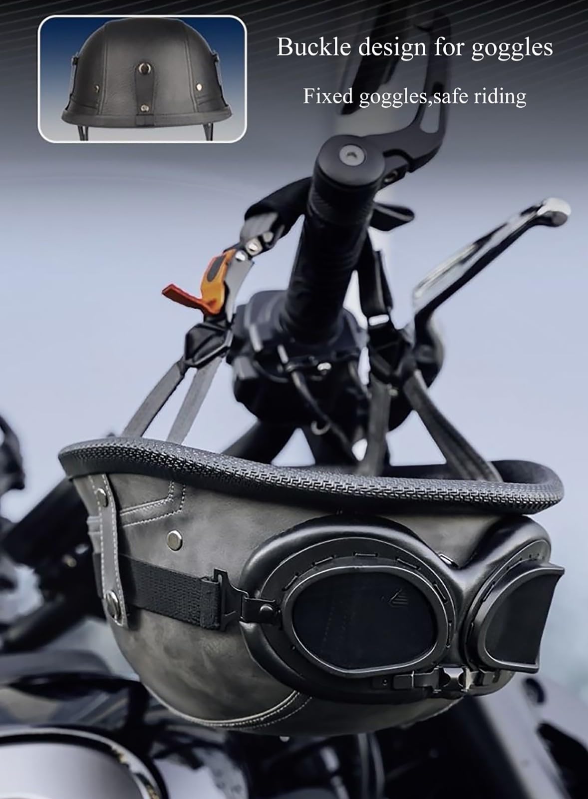 Półkask motocyklowy, niemiecki półkask motocyklowy z okularami ochronnymi, skóra PU w stylu retro hełmy dla dorosłych mężczyzn i kobiet, dopuszczenie DOT/ECE
