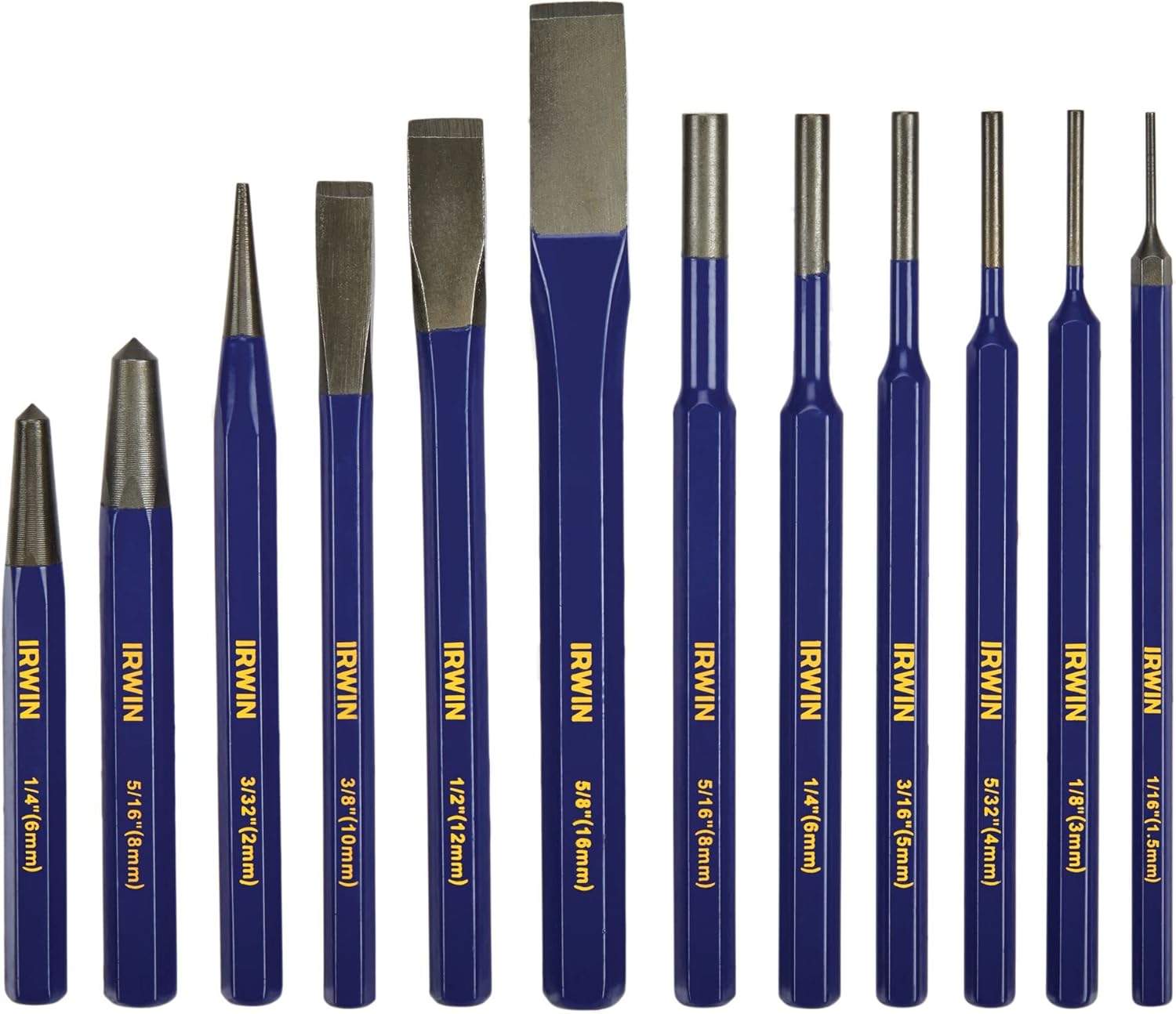 IRWIN Chisel Set, Chisel and Punch, 12Pack with Various Sizes