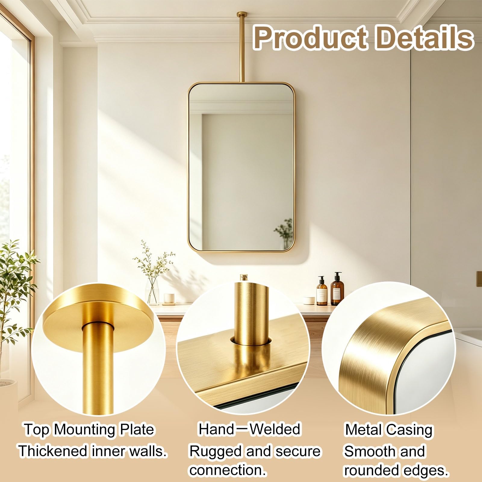 Specchio da bagno montato a soffitto, da bagno rettangolare rotondo