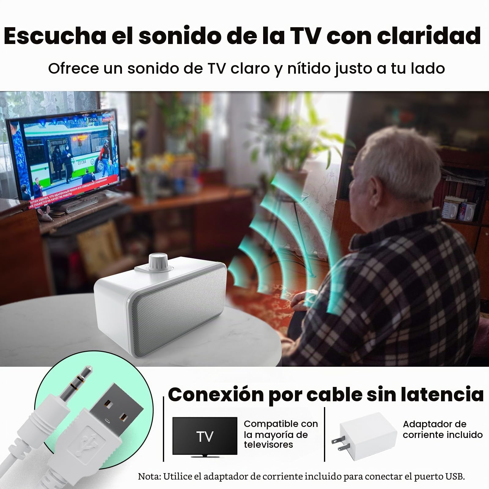 ANSTEN Altavoces para TV, Plug and Play, Altavoces TV con Cable de 5m, Sin Retraso de Audición, Altavoz de TV para Personas Mayores y con Discapacidad Auditiva | Altavoces para TV para personas mayores y con discapacidad auditiva, sin retraso de audio