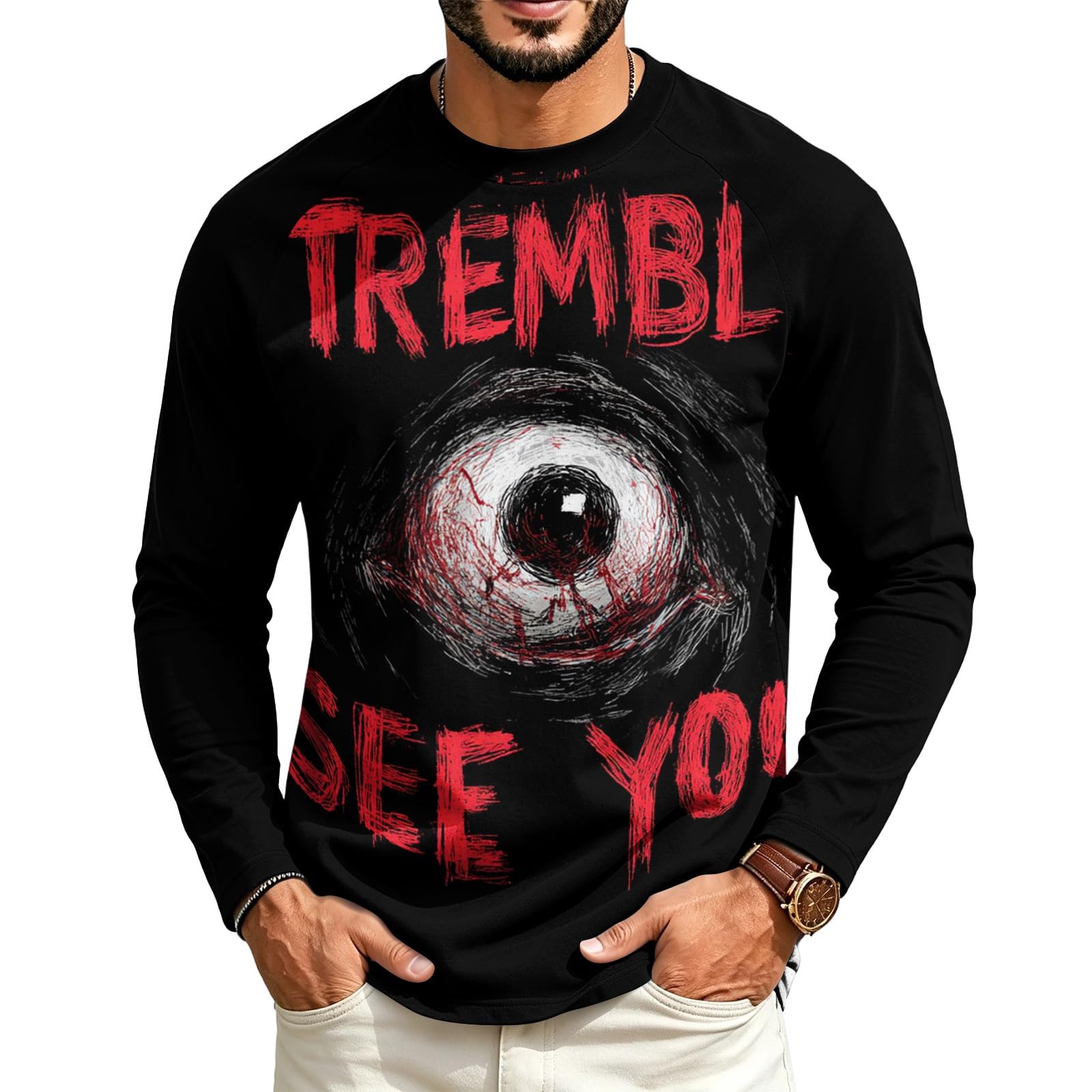Halloween Crew Neck Shirts Costumes for Men Long Sleeve,03-Dark Gray M — image 1