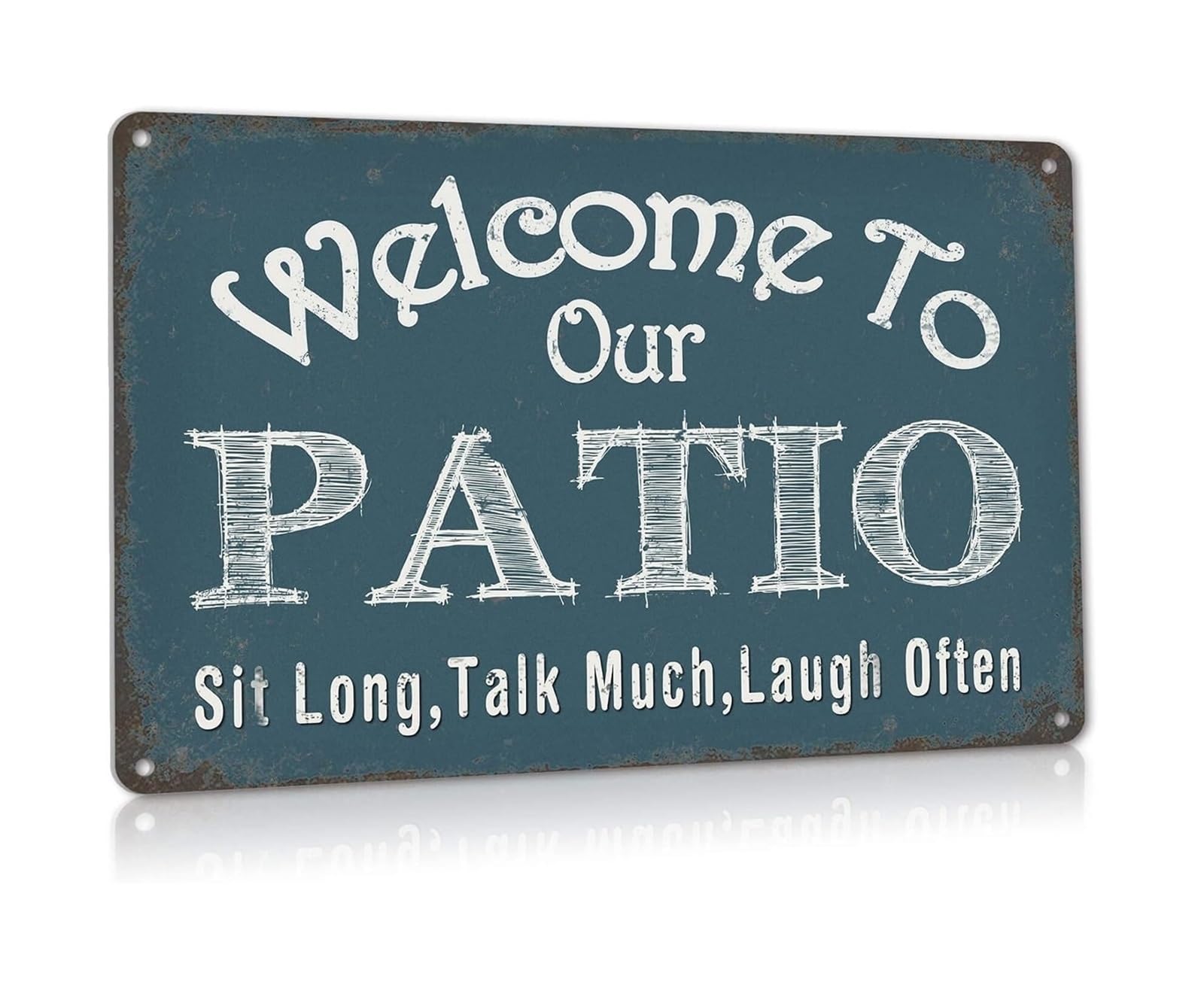 MCQWOMFQAK Patio Welcome Sign Vintage Farmhouse Metal Wall Art for Outdoor Backyard Porch Garden Weather Resistant Aluminum Decor 8 X 12 in