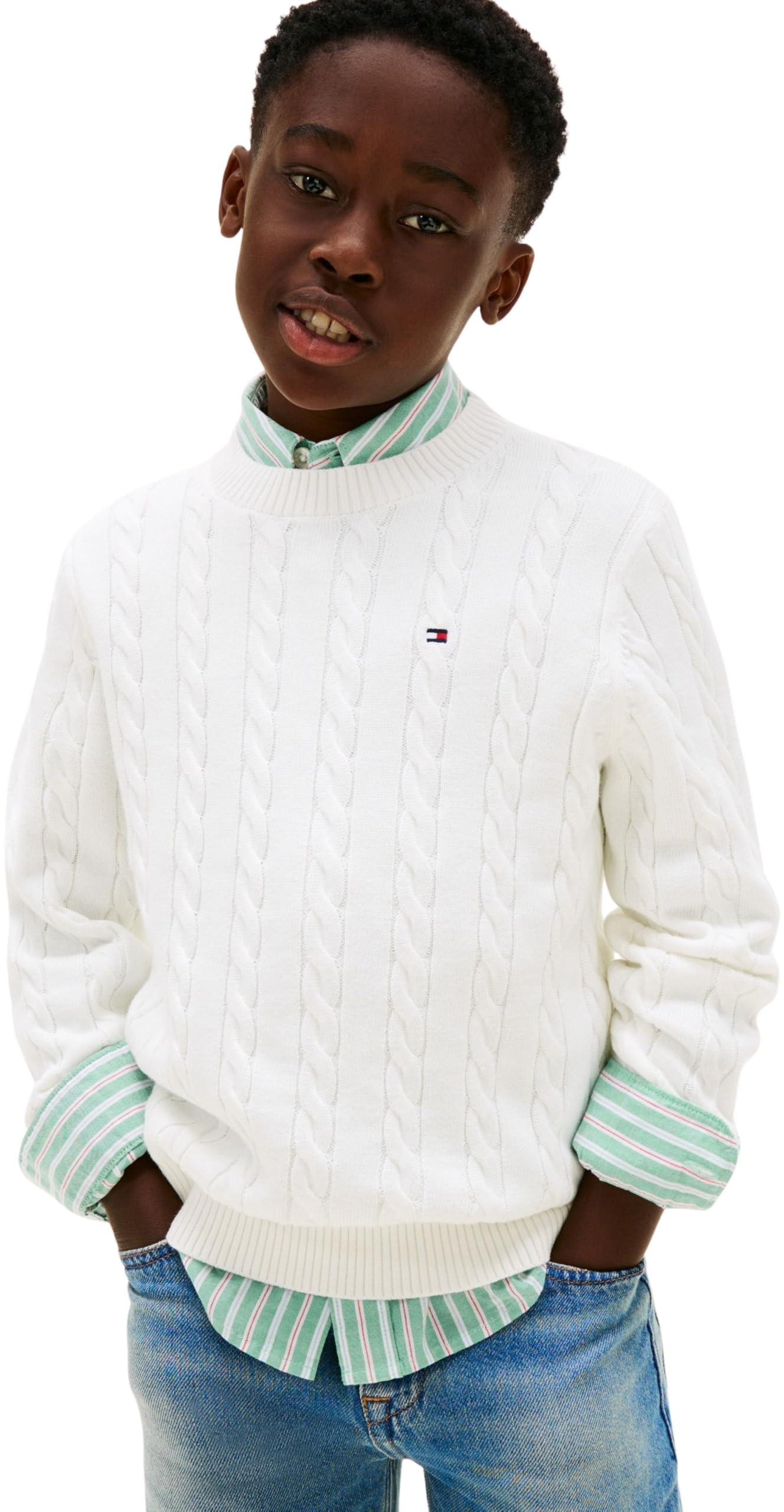 Tommy Hilfiger Jungen Pullover Cotton Cable mit Rundhalsausschnitt