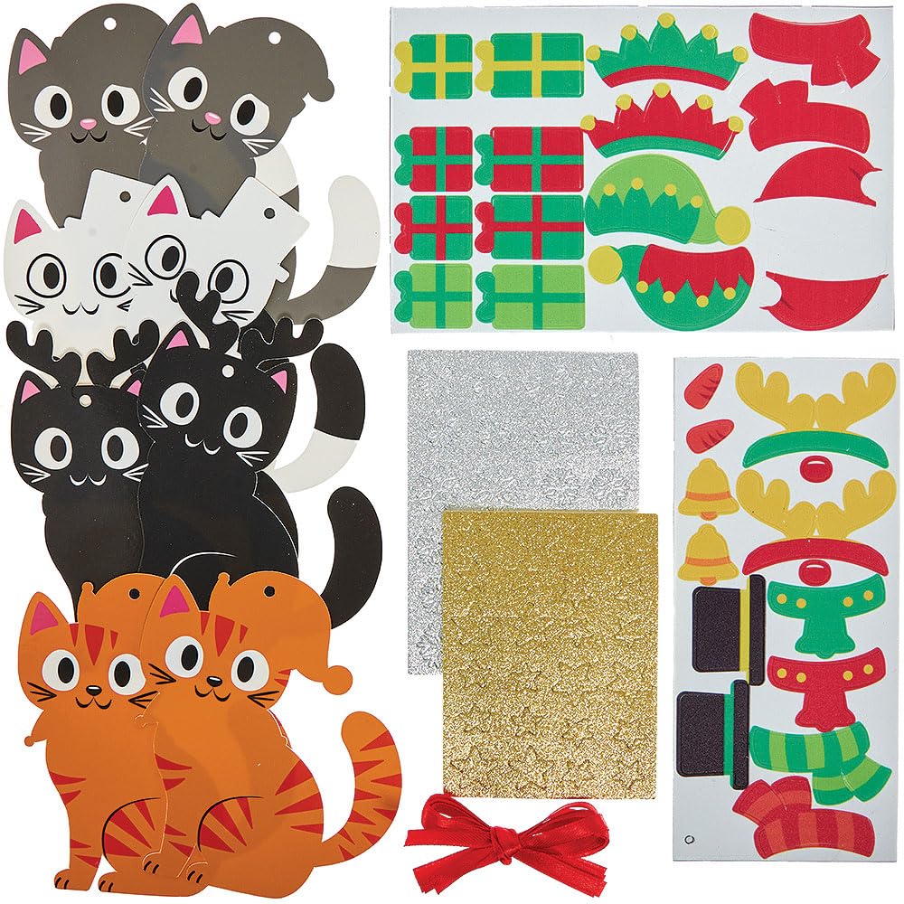 Baker Ross FN634 Christmas Cat Mix & Match Decoration Kits - Pack of 8, Festive Craft kits for Kids to Create Cute Cat Decorations - Image 2