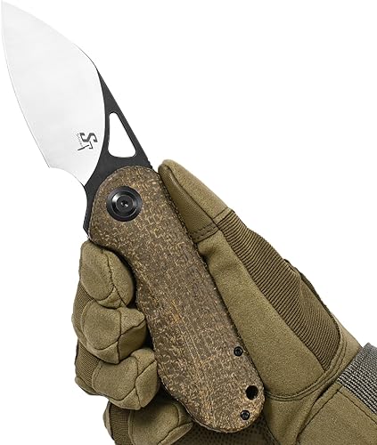 Miniatura 5 de Sitivien Sandvik - Cuchillo plegable de bolsillo, hoja de acero Sandvik 14C28N con mango de Micarta, cuchillos de herramientas EDC de la serie del