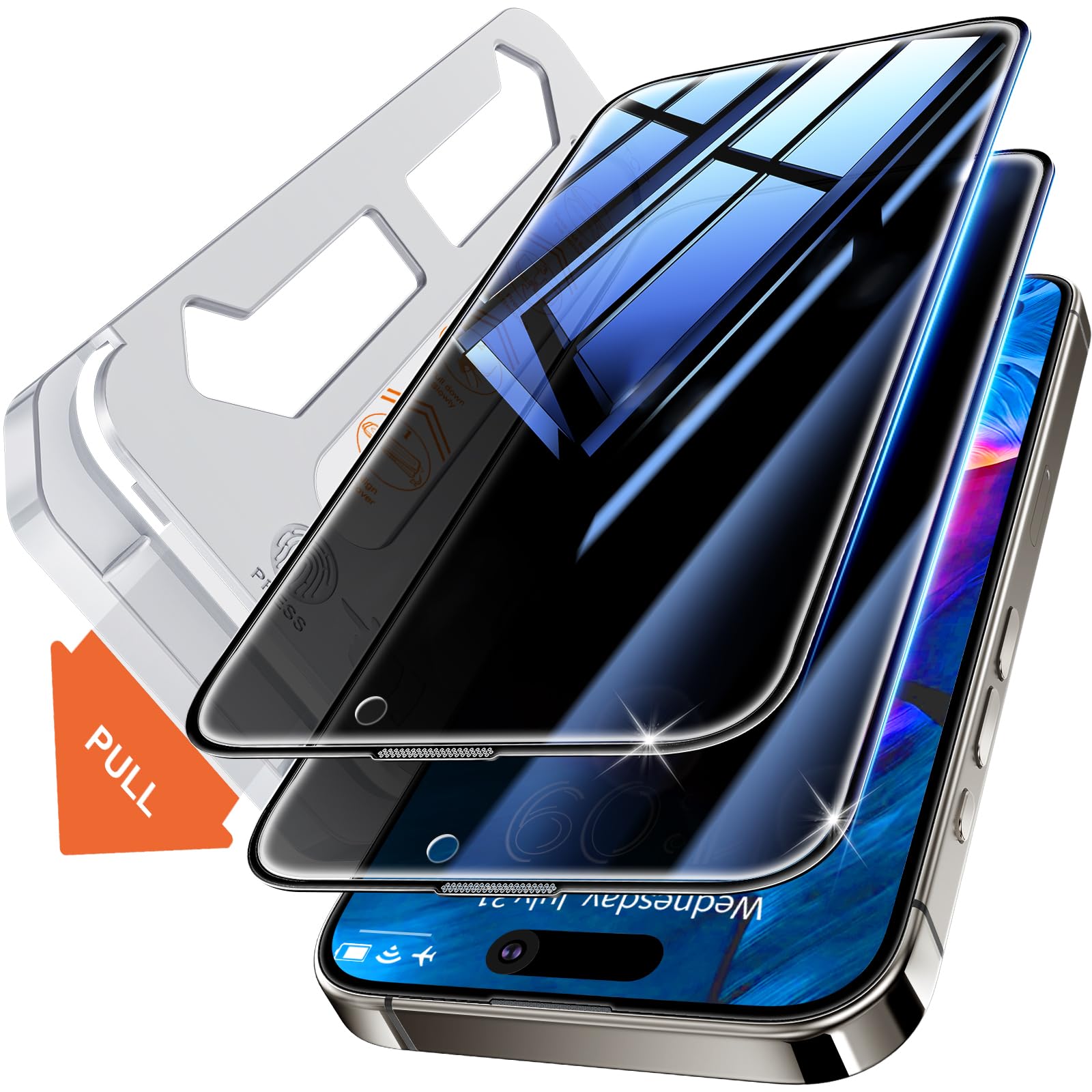Tentoki Privacy Pellicola per iPhone 15/16 / 14 pro (6,1''), [2 Pezzi] Vetro Temperato - Vetrino installazione semplicissima,piena copertura, Anti-Spia,Anti Graffio,Durezza 9H