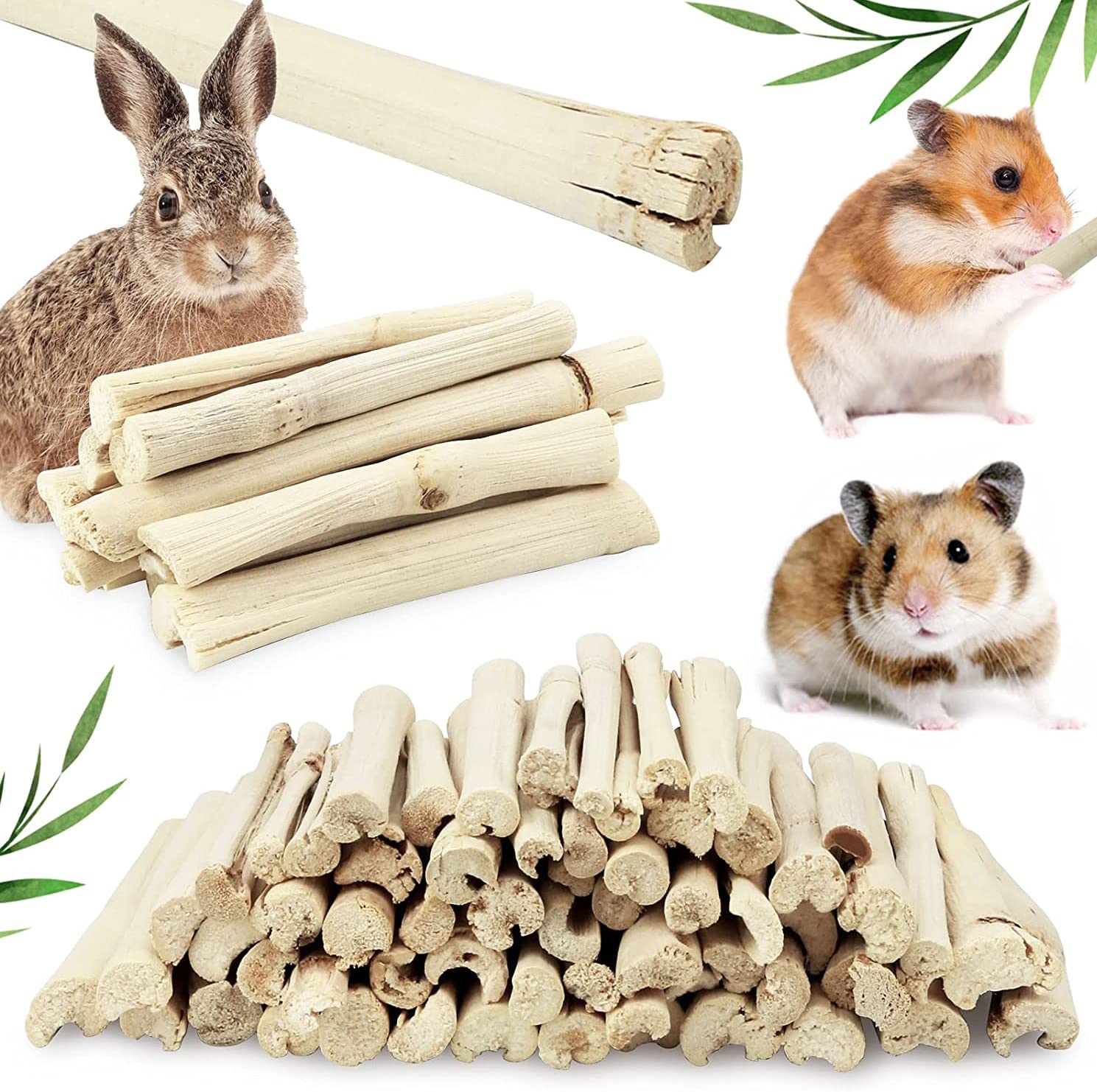 Heatoe 1 Ib Pet Molar Sweet Bamboo Snacks, Pet Chewing Toys Molar Sticks for Rabbits & Chinchillas & Guinea Pigs & Chinchillas & Hamsters & Squirrels and Other Small Animals.