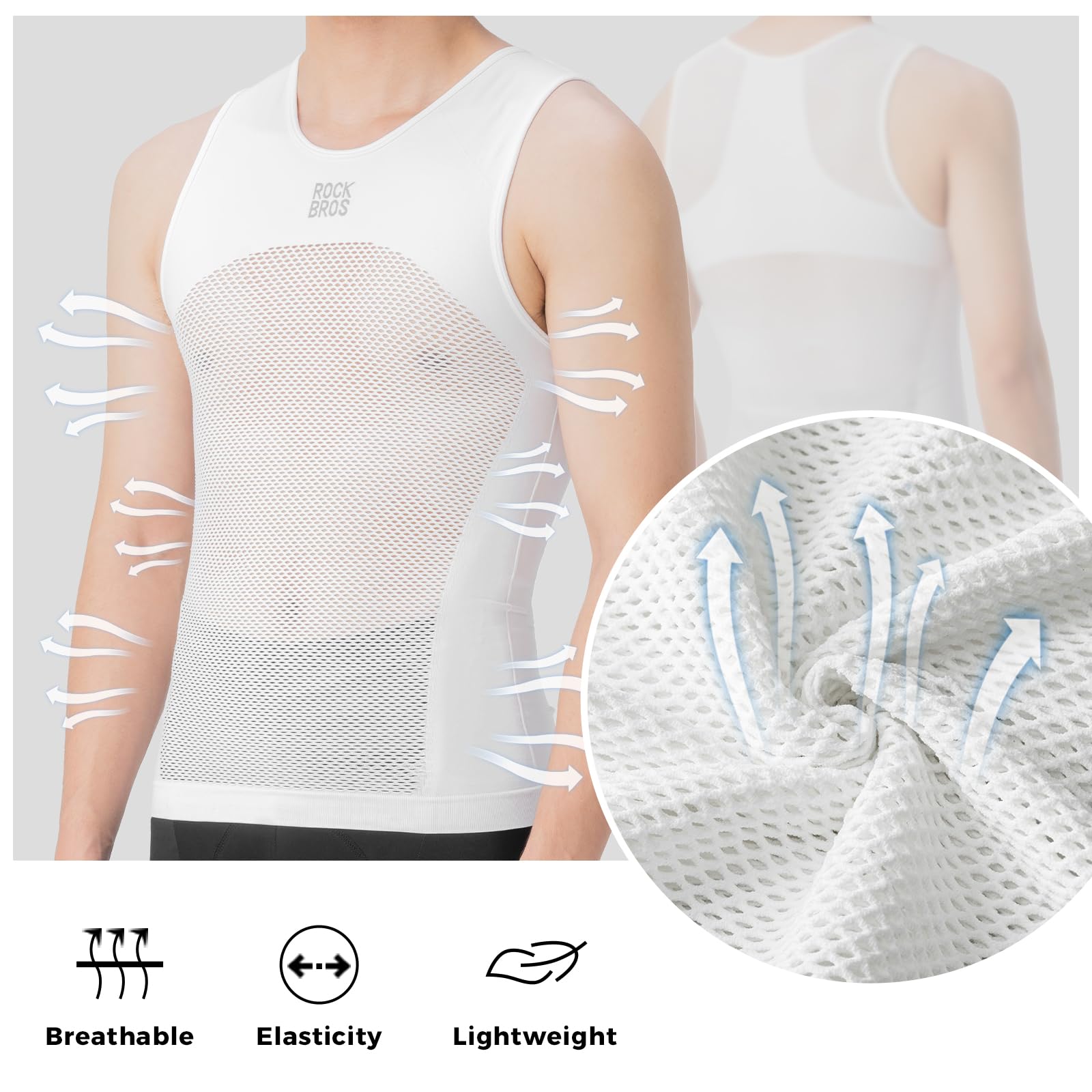 ROCKBROS Camiseta Interior Ciclismo para Hombre Ultraligero, Camiseta Deportiva sin Mangas de Verano Transpirable Secado Rápido, Ropa Interior Bicicleta Running, M-XXL