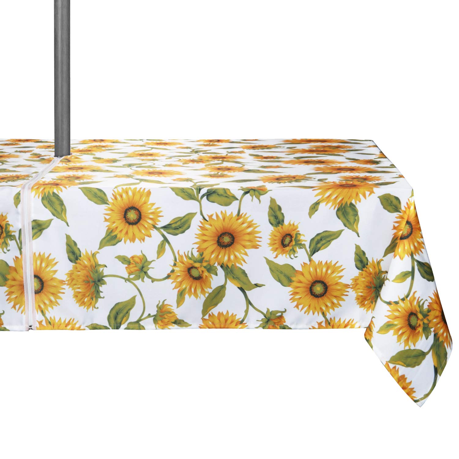 ColorBird Sunflower Outdoor Tablecloth Water Resistant Spillproof Polyester Fabric Table Cover with Zipper Umbrella Hole for Spring Summer Patio Garden Tabletop Decor, 60 x 84 Inch, Zippered