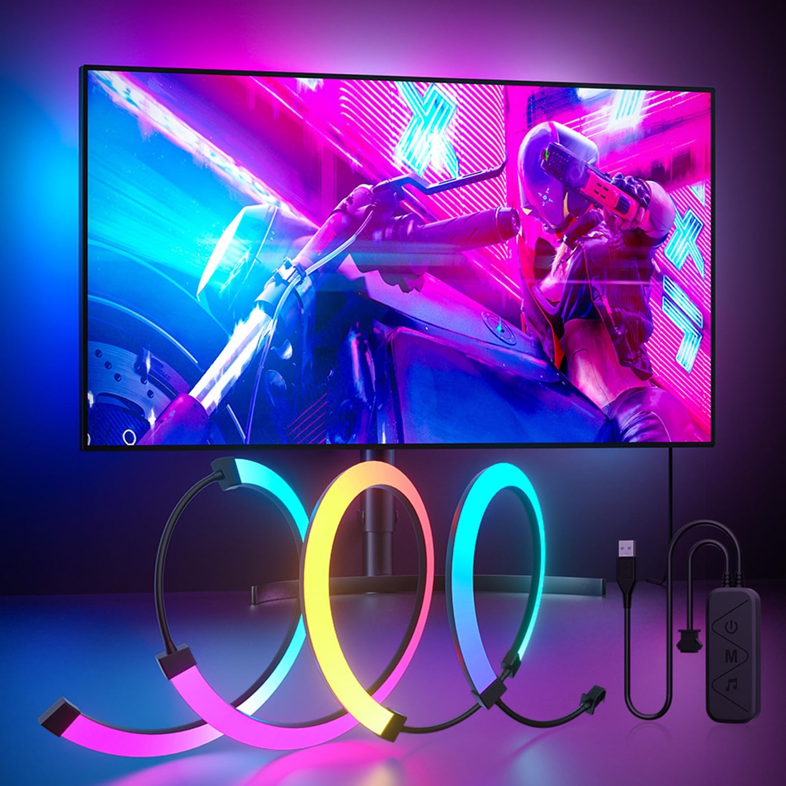 YUYTE RGB Phantom Ambience Wyświetlacz ŚWIATŁO LED ŚWIATŁO MUZYKA RYTM Oprogramowanie do dynamicznej synchronizacji światła (27 cali)
