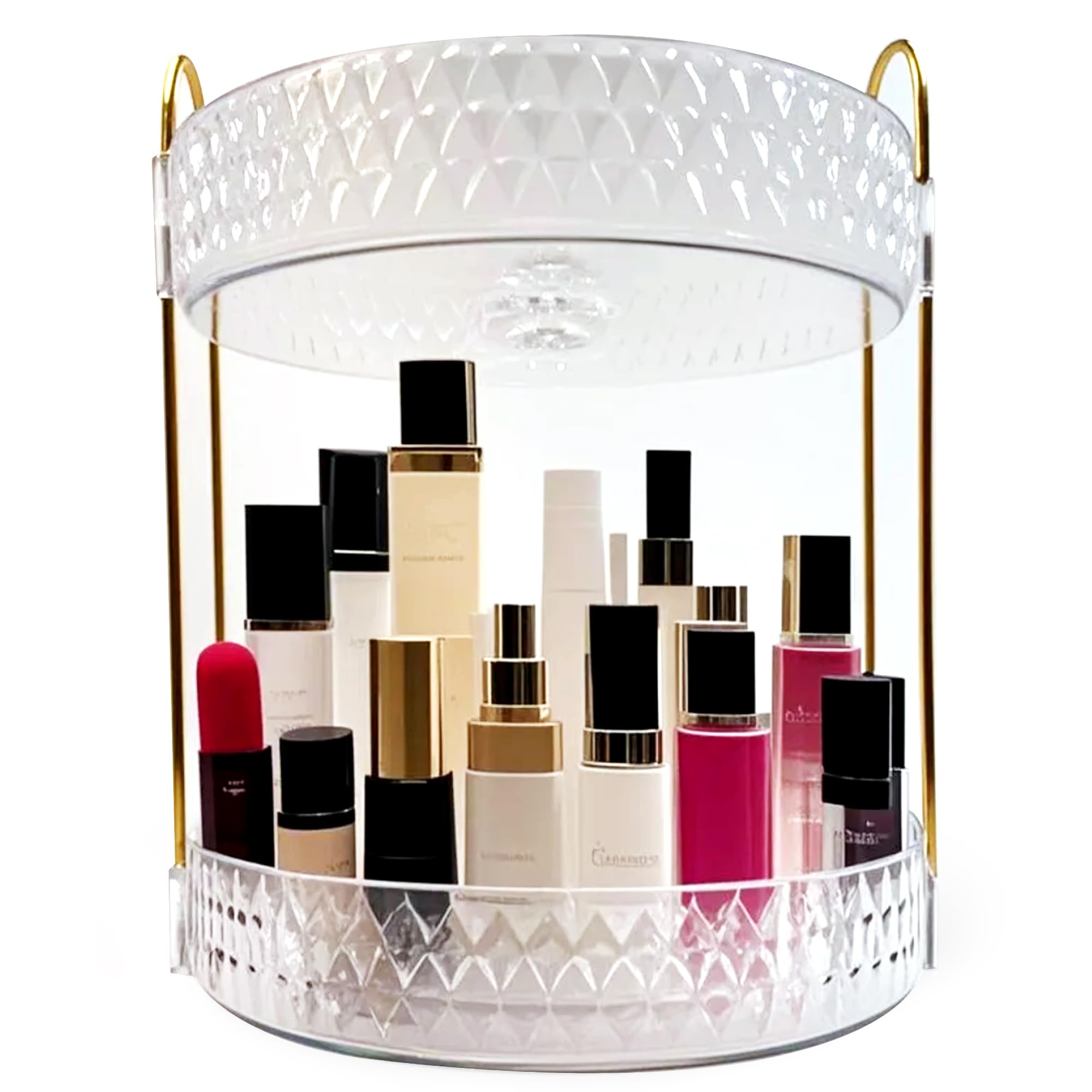 Organizador de maquillaje giratorio, estante de exhibición de perfume de tocador de 2 niveles y cuidado de la piel, estante de alm