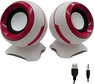 Accod Computer Speaker Mini 2.0 USB Desktop Speaker Compact Multimedia Speaker with Stereo Surround Sound Notebook Speaker for Iphone PC and Smartphone 3.5mm (Red)