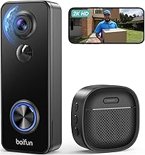 BOIFUN 2K FHD Waterproof Outdoor Wireless Doorbell, 180° Wide Angle Vision, Wireless Doorbell with Camera, Easy Installation, Advanced AI Detection, Night Vision, SD Card Storage, 2.4GHz WiFi
