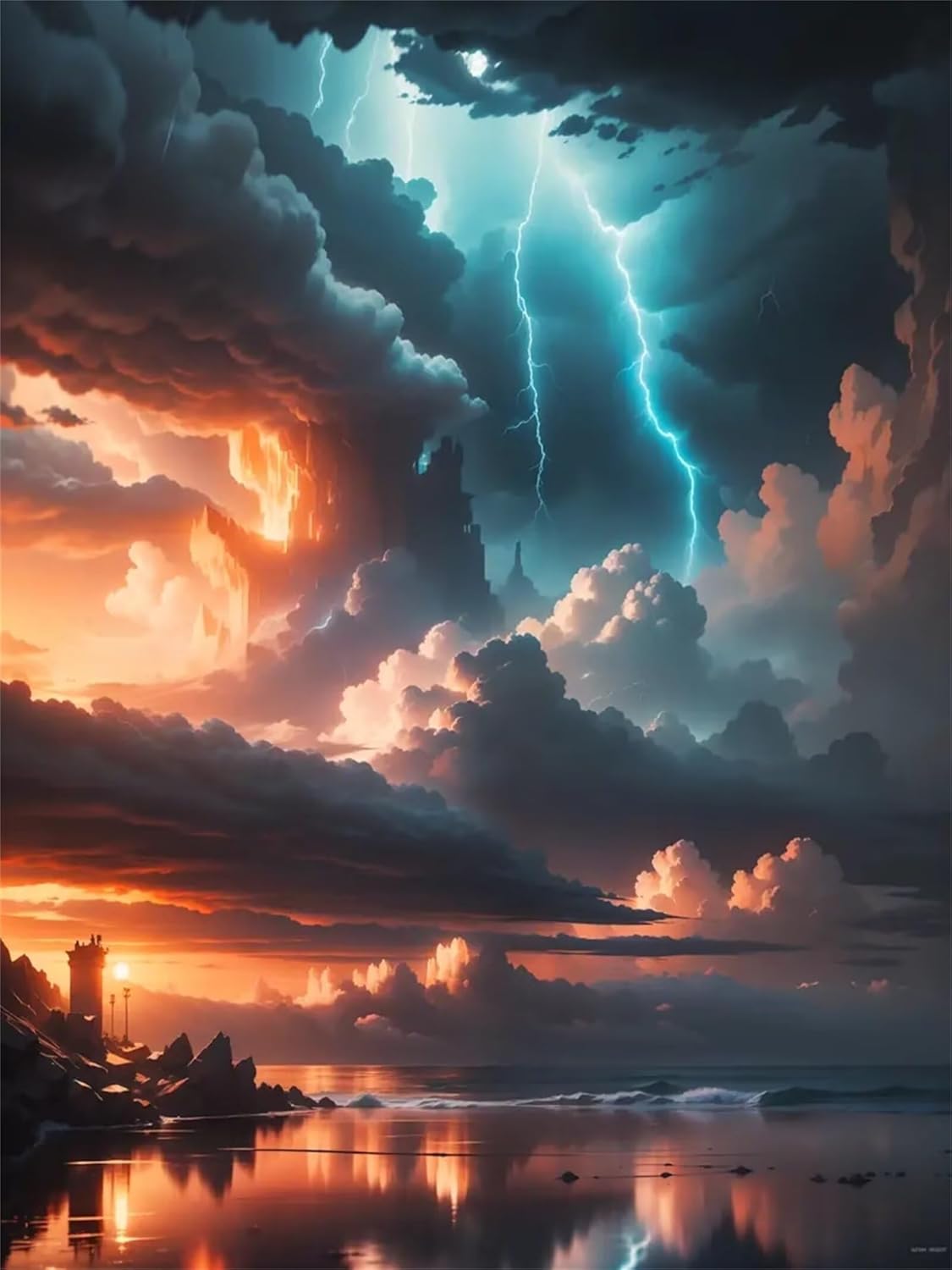 Diamond Painting Lightning Sky Diamond Art Kits 80x100cm 5D DIY Full Drill Paint By Number for Adults Arts and Crafts Accessories Cross Stitch Large Canvas Wall Art Home Decorations 32x40in W-8446