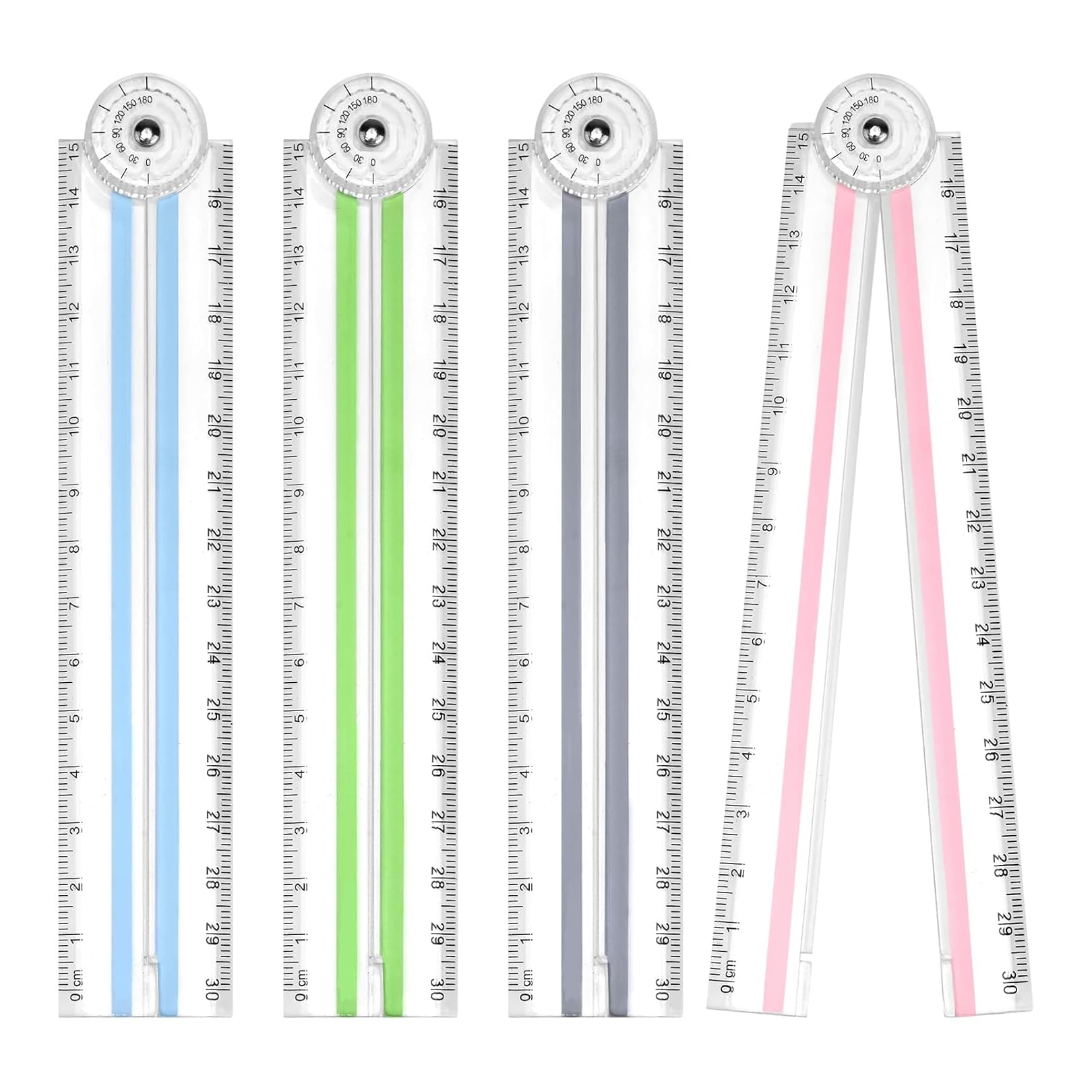 4 Pcs Folding Ruler 30cm,Ruler Foldable,Rulers 30cm Folding,Clear Foldable Ruler,Portable and Durable Transparent Straight Rulers,15cm Bright Colors Plastic Geometric,Ideal for School,Office