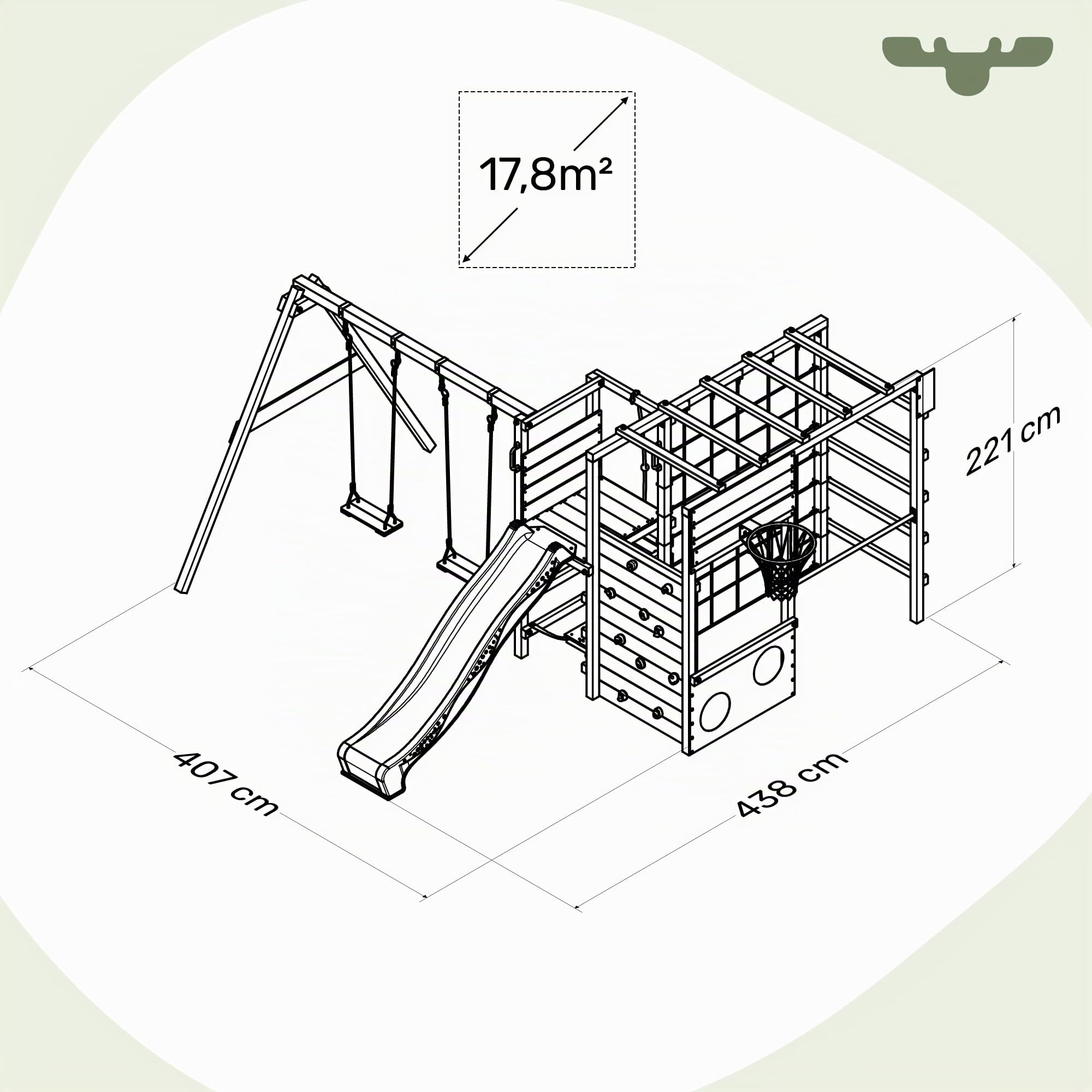 FATMOOSE Aire de Jeux ActionArena Air XXL portique en Bois avec balançoire et Toboggan, Tour d'escalade pour Enfants avec bac à Sable, échelle et Accessoires de Jeu pour Le Jardin. (Anthracite)