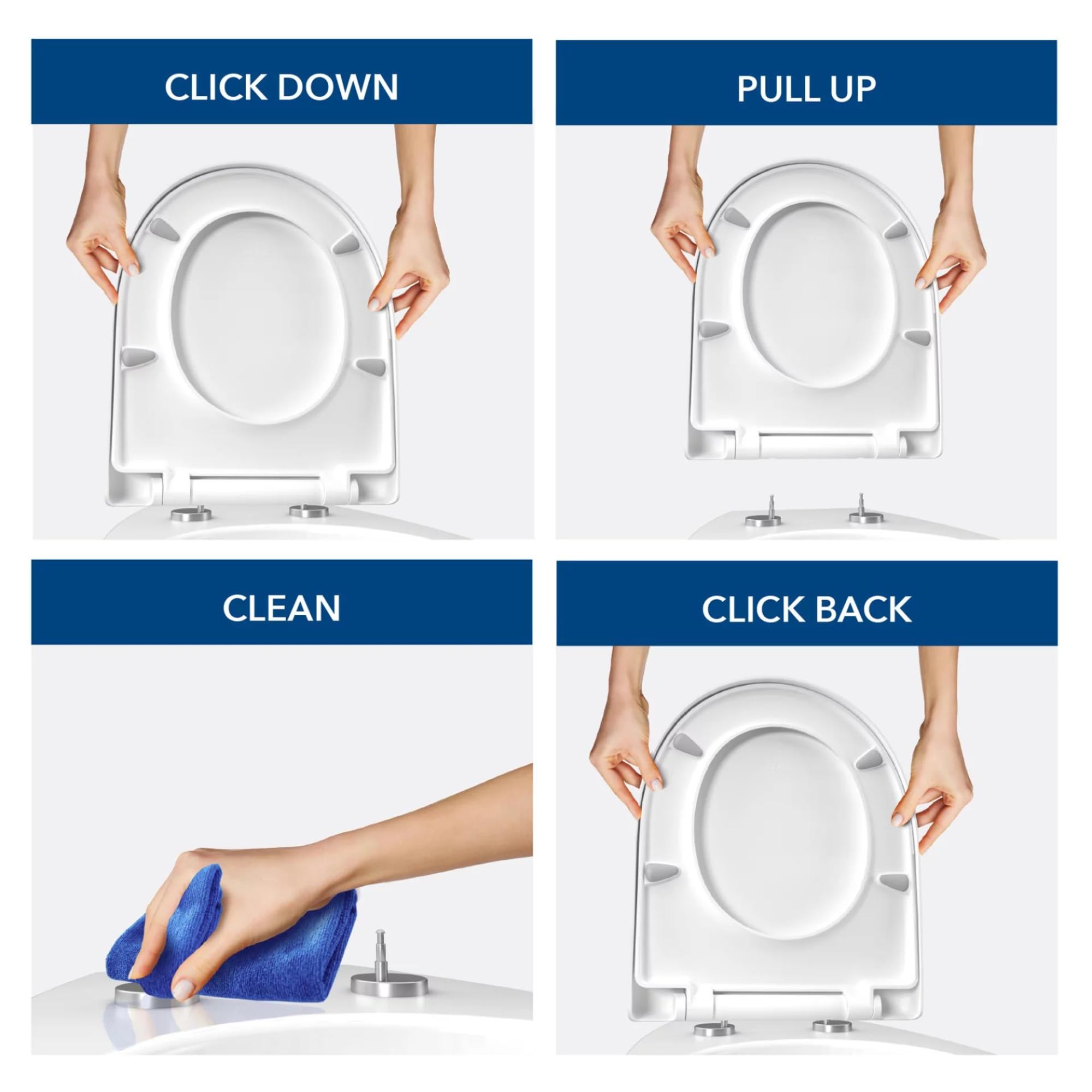 Bemis Click&Clean® Classic Toilet Seat, Soft-Close Mechanism, Cleaning With Best Hygiene, Patented Removal System, Easy Installation From The Top, Antibacterial, White, Oval Shape
