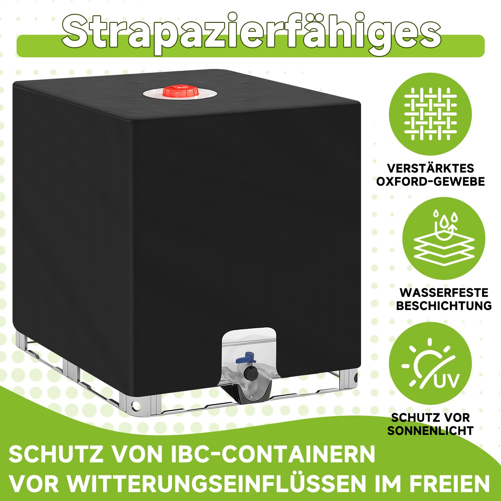 IBC Tank Abdeckung, Wassertank 1000L Abdeckung, wasserdicht, UV-beständig, Starkes Oxford-Gewebe, zum Schutz des IBC Container 1000L, Regenwassertank (120 x 100 x 116 cm), Schwarz