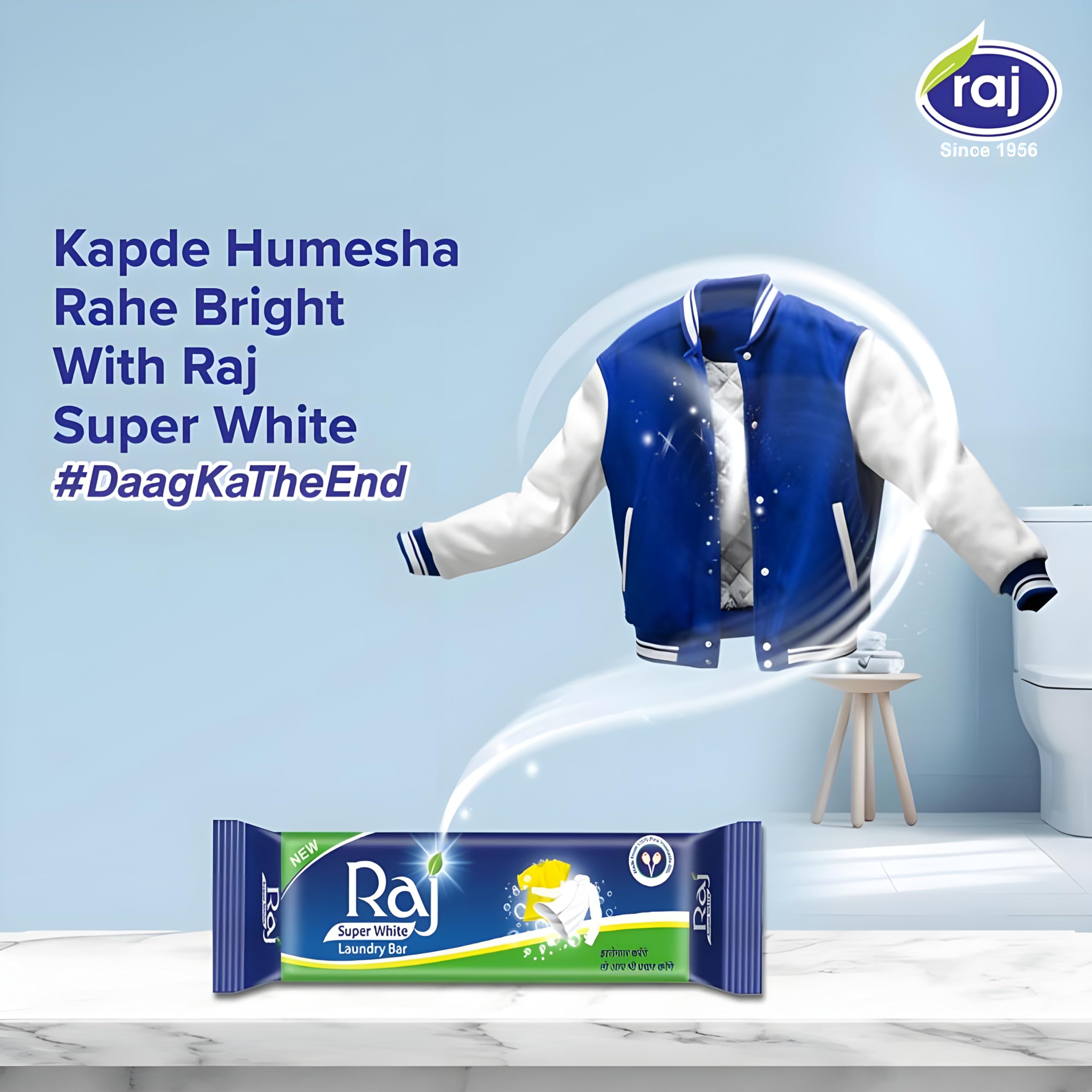 Raj Super White Laundry Soap Bar for Clothes | Tough Stain Remover | Fresh Fragrance | Gentle on Fabrics | Trusted Since 1956 | 60g x 20 Bars Pack 2