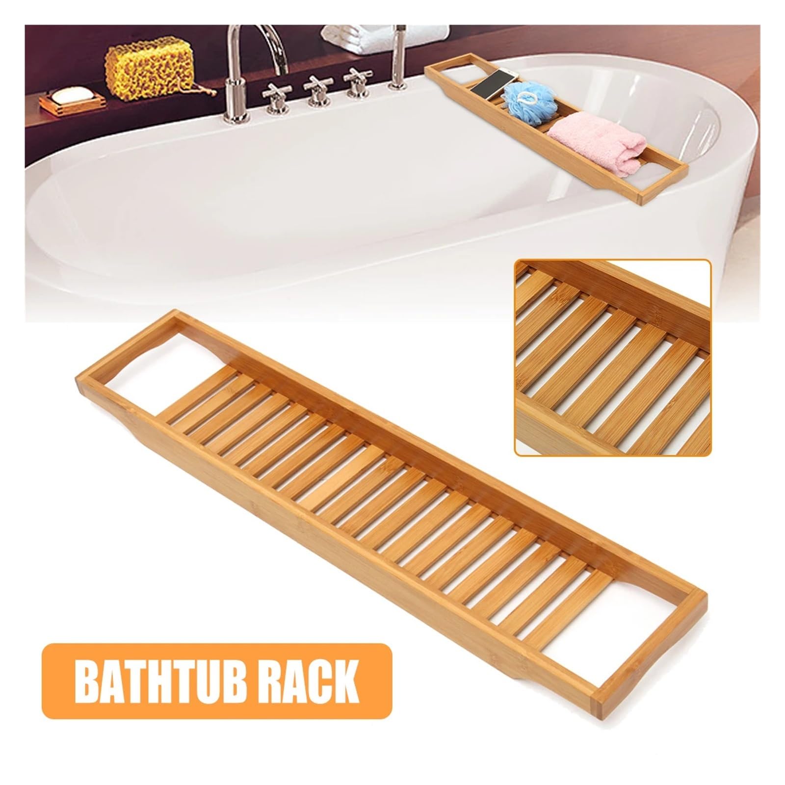 Vassoio per vasca da bagno in bambù, mensola in legno per rilassarsi nella vasca da bagno, accessorio perfetto per l'esperienza di casa e spa