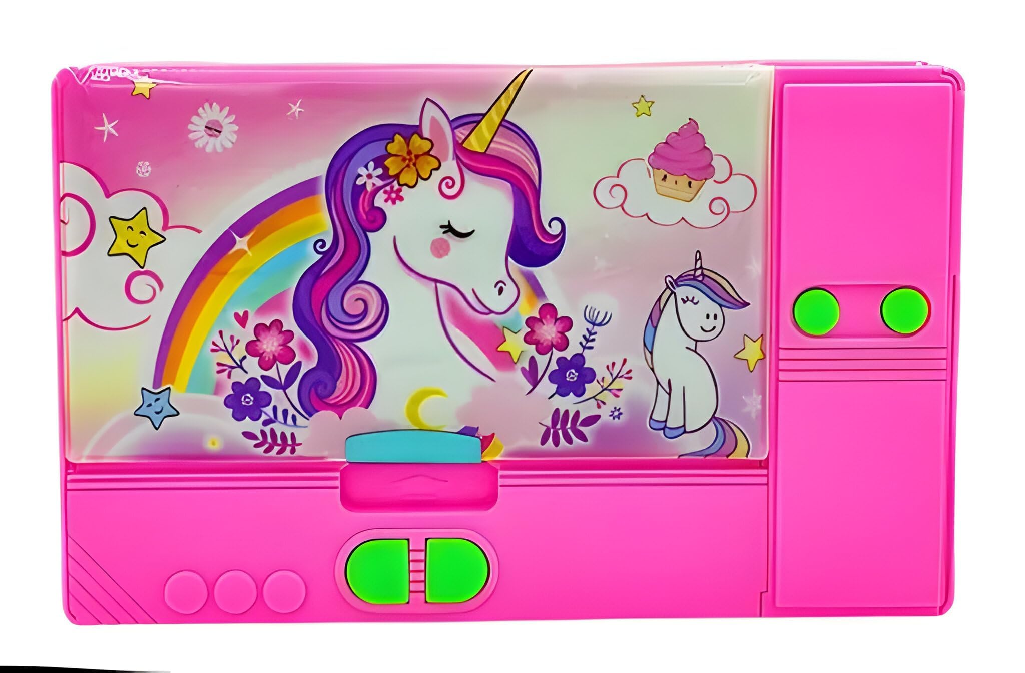 Crafty Cuddle Plastic Multifunction Big Size Jumbo Pencil Box, Magnetic Dual Side Opening Dynamic Art Pencil Box (Unicorn Theme) (Multicolor)