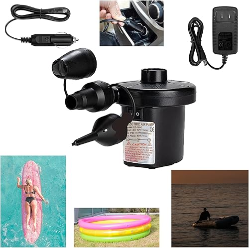 Miniatura 1 de Bomba de aire eléctrica para inflable con 3 boquillas, 110 V CA12 V CC, bomba de colchón de aire portátil, inflador de llenado rápido, bomba de aire