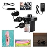 Electric Air Pump for Inflatable with 3 Nozzles, 110V AC/12V DC, Portable Air Mattress Pump, Quick Fill Inflator Air Pump Perfect for Outdoor Camping Inflatable Raft Boat Blow Up Pool Water Toy Bed
