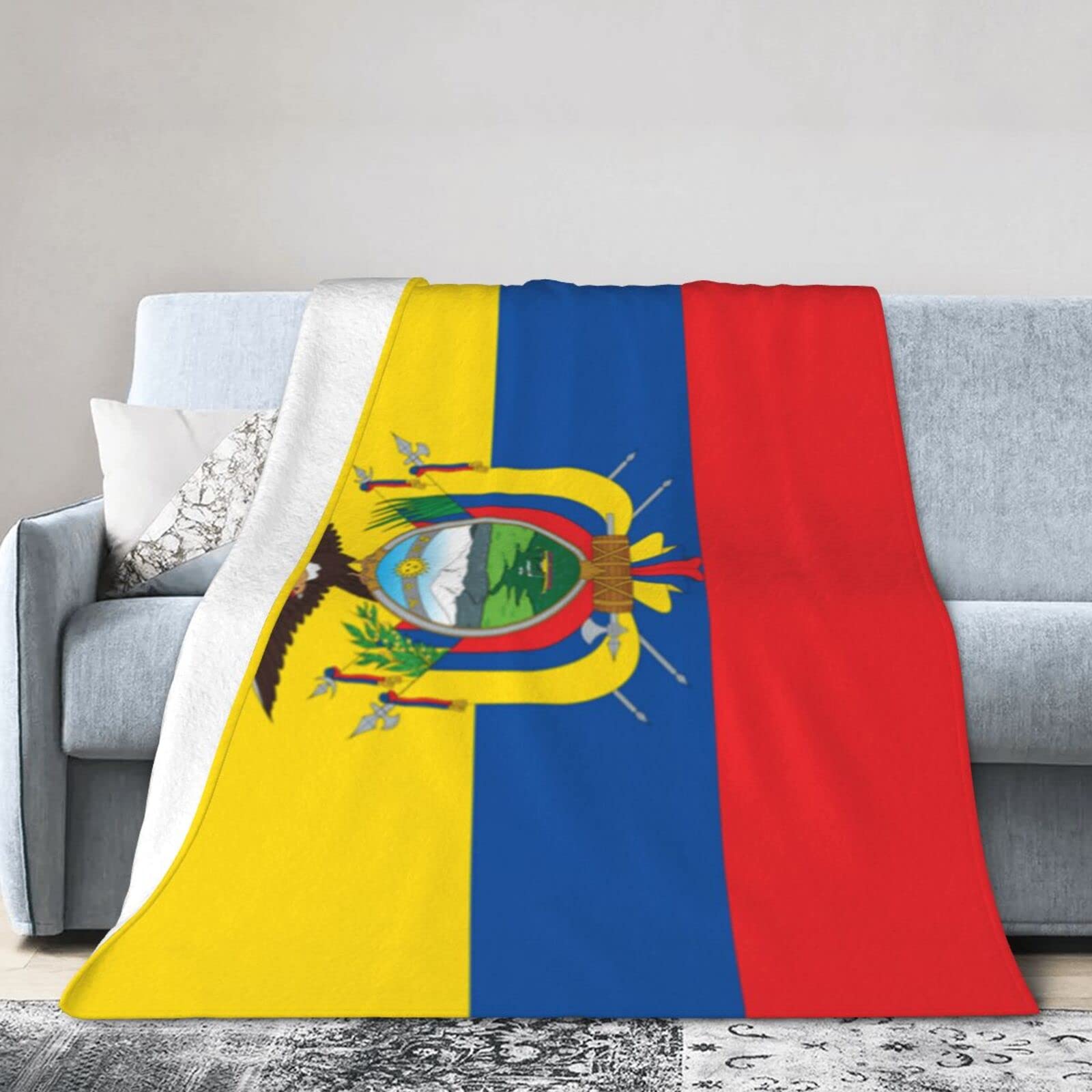 Melbrakin Ecuador Flag Blanket Throw Blanket Flannel Fleece Blanket Soft Fuzzy Lightweight Blanket For Sofa Bedroom Couch 60"X50"