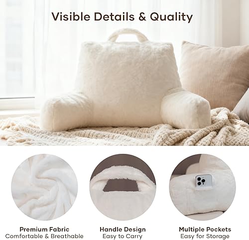 Miniatura 5 de NOONTIDE Almohada de lectura para adultos sentados en la cama almohada de espalda grande con rollo de cuello desmontable y cojín individual, funda