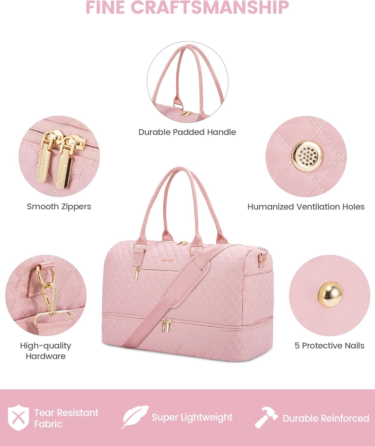 LOVEVOOK Travel Duffle Bag for Women, Weekender Overnight Bag with Shoe Compartment, Carry on Bag with Toiletry Bag, Gym Duffel Bag with Wet Pocket, Hospital Bags for Labor and Delivery 3 Pcs Set - Image 4